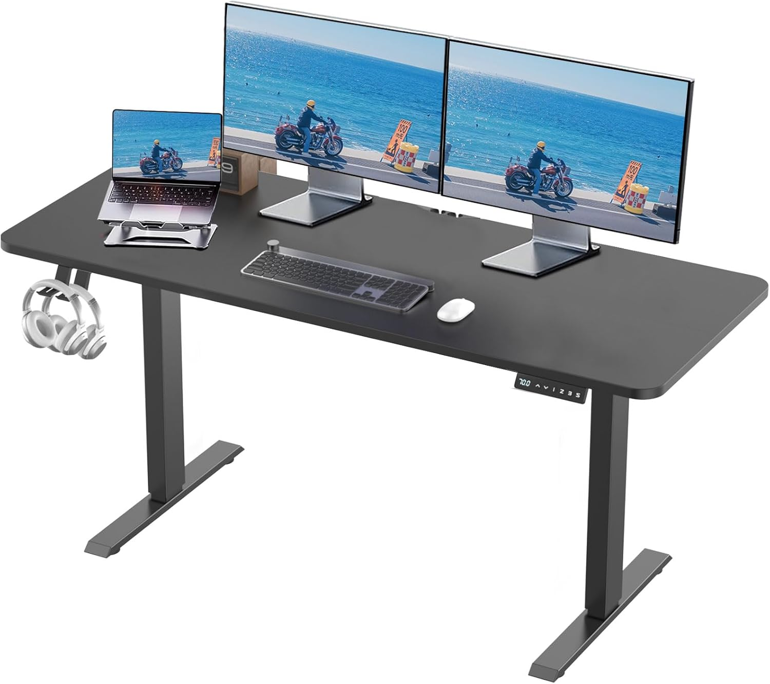 120 X 60Cm Height Adjustable Electric Standing Desk Computer Desk Height Adjustable Desk Ergonomic Home Office Sit Stand up Desk with Memory Preset Controller Adjustable Desktop Standing Desk, Black image number 2