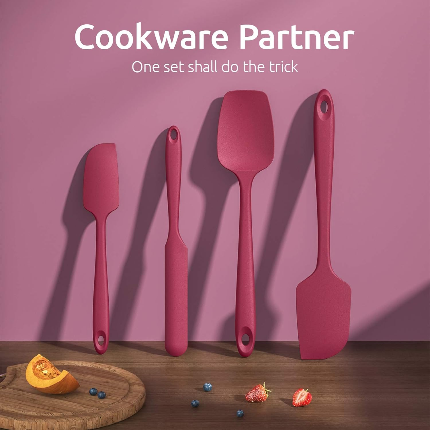 250℃ Heat Resistant Silicone Spatula: U-Taste High Heat Proof Flexible Bpa-Free Non-Stick Bowl Scraper, Seamless Rubber Kitchen Utensils for Baking Cooking Mixing Cookware Set of 4 (Red) image number 4