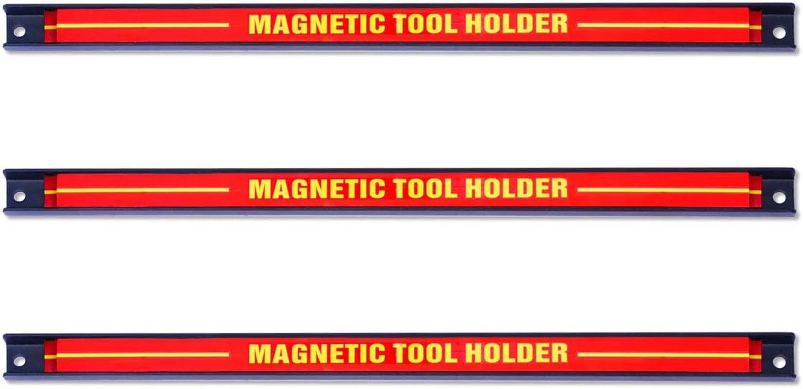Costway Set of 3 Magnetic Tool Holder Bars, 3 PCS Metal Magnet Tool Strips, Tool Racks, Heavy-Duty Hardware Organizer Set, Measures 46 Cm in Length, Space-Saving & Strong with Wall Mounting Screws, Great for Knife, Wrench, Utensils, Garage Workshop Home image number 2