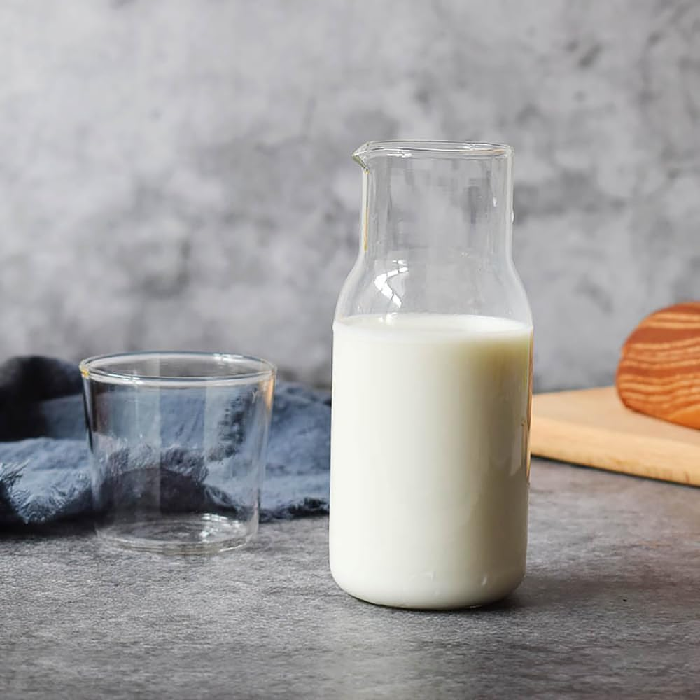 Abizarch Bedside Water Carafe Set with Tumbler Glass Cup for Bedroom Nightstand, 17.5 Oz/500Ml Household Glass Juice Water Pitcher, Mouthwash Jug Bottle for Bathroom, Cold Water Bottle with Cup Set