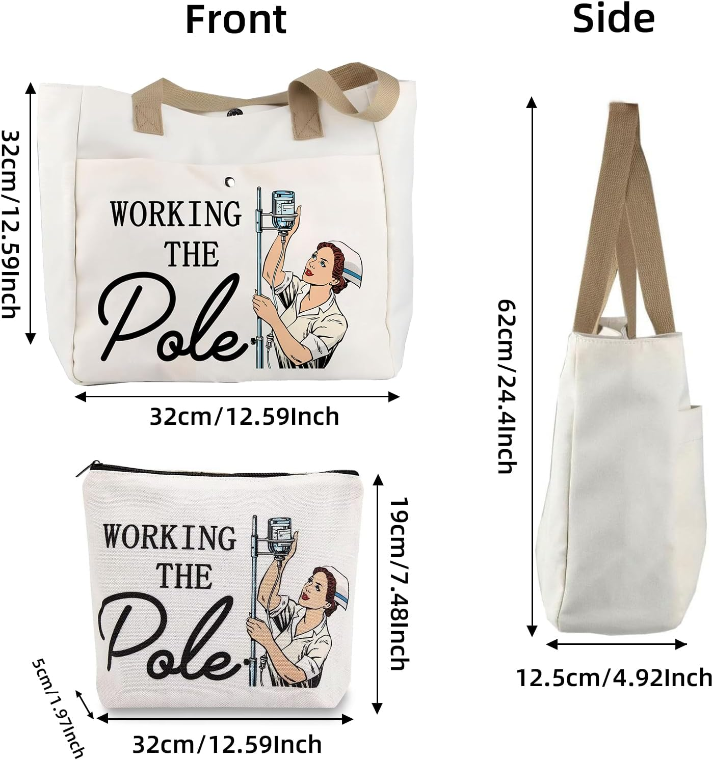 Pack of 2 Nurses Small Cosmetic Bag for Handbag, Nurse Gift Emergency Nurse Zip Bag, Makeup Bag Doctor Nurse Graduation Gift, Beige, Minimalist Style