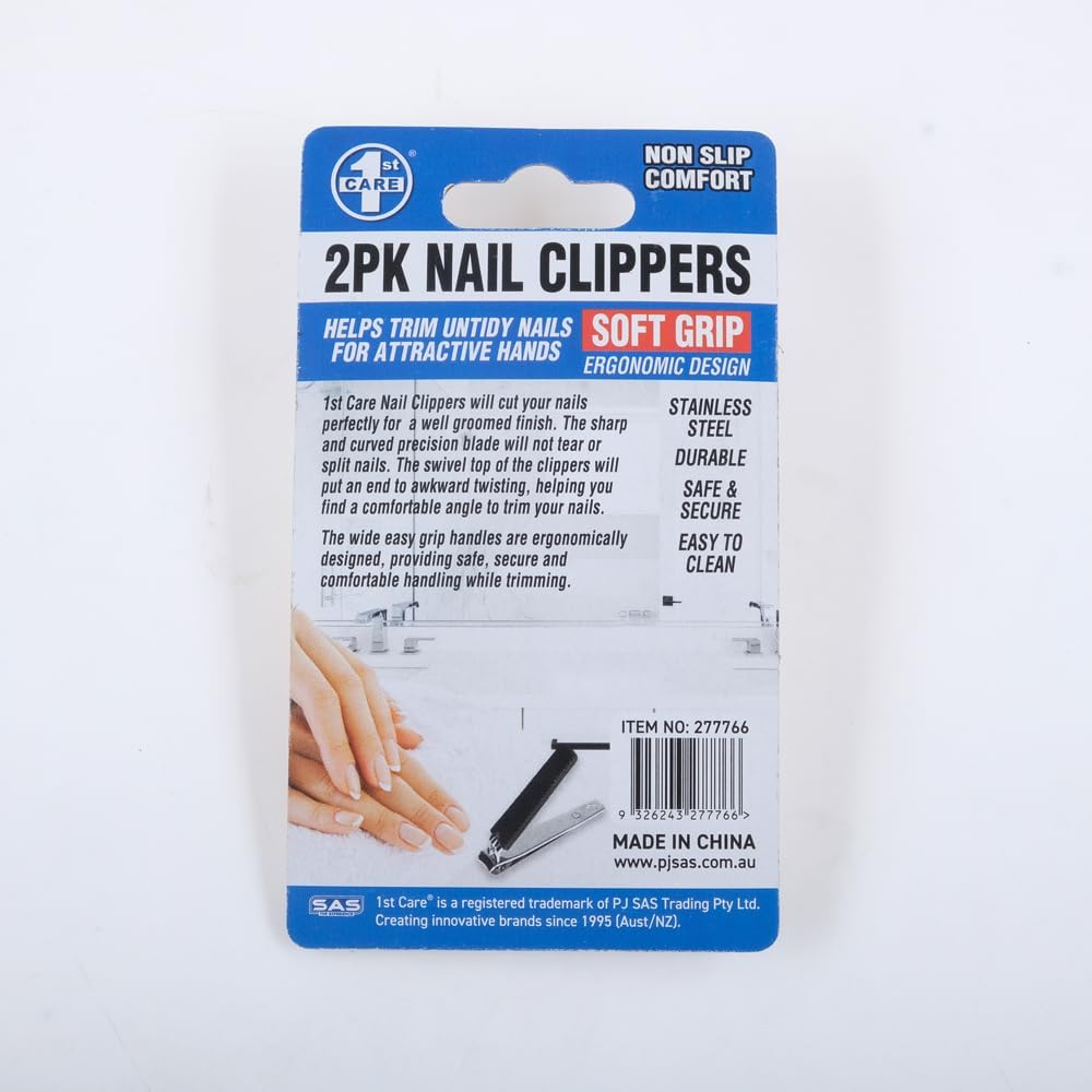 1St Care Easy Grip Nail Clippers, Black (Pack of 2)