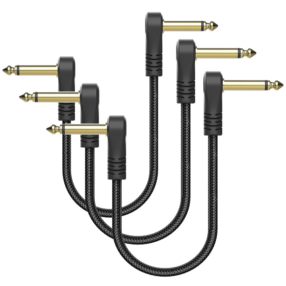 Guitar Patch Cables 3-Pack/6-Pack, 6 Inch/15Cm Right-Angle 1/4" TS Pedal Effect Cable, Shielded Instrument Cord for Amp, Mixer, Electric Guitar, Bass, and More (6-Pack) image number 5