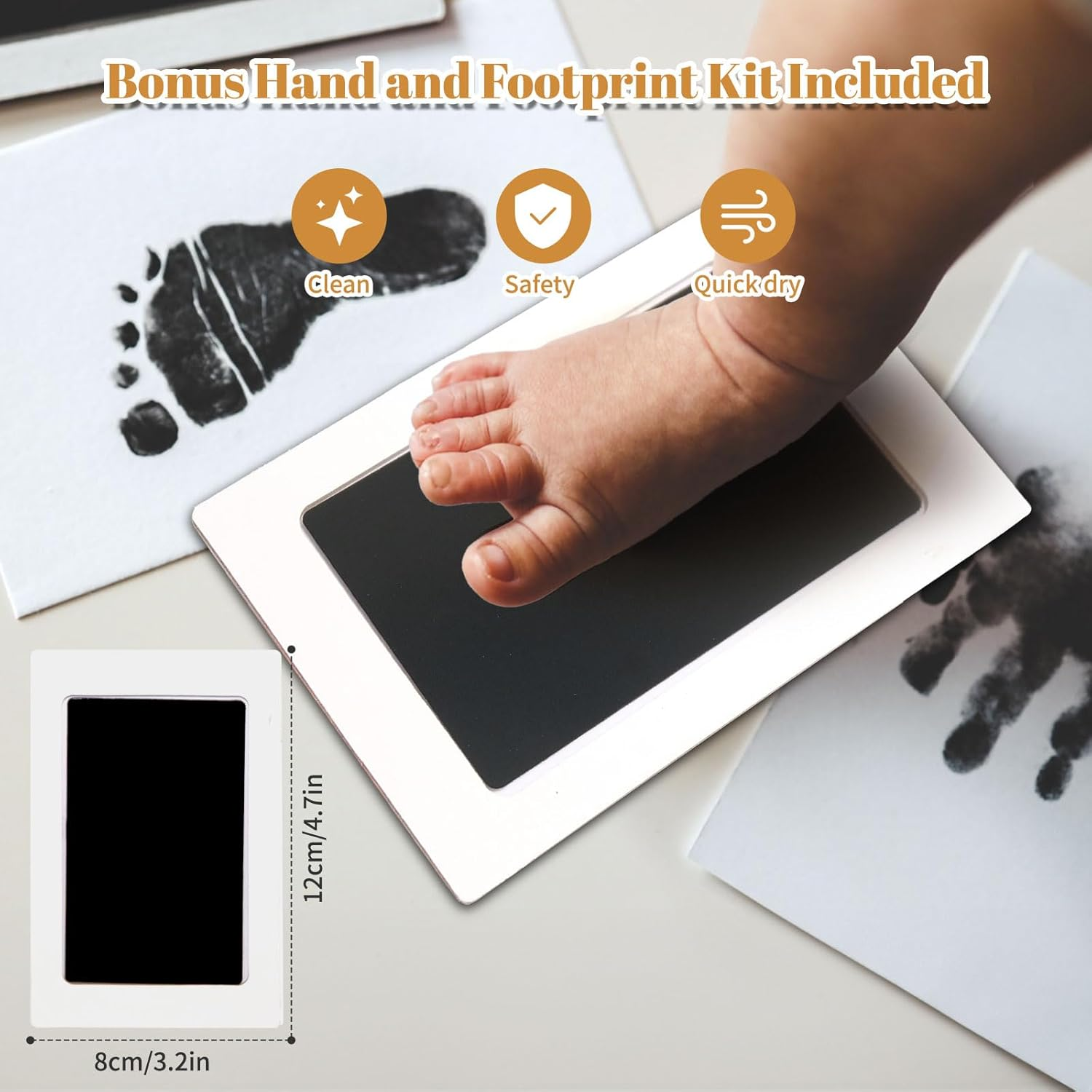 Baby Photo Album 6X4 300 Pockets with Memo Area & Hand and Footprint Kit, Linen Cover Slip-In Memory Book with Front Window, Acid-Free Keepsake for Newborn Boy Girl, First Year Moments - Beige image number 3