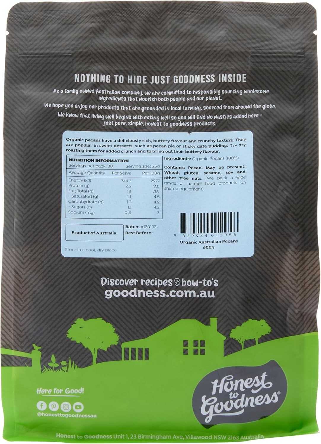 Honest to Goodness, Organic Australian Pecans, 600 Grams - Enjoy the Deliciously Rich, Buttery Flavour and Texture of These Aussie Grown Nuts! Desired in Sweet and Savory Recipes. image number 4