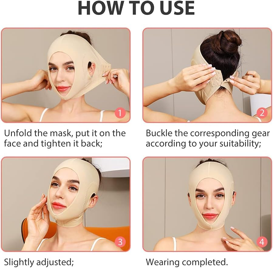 Reusable Chin Strap, Slimming Strap Face Lift Tape, Lifting Face Mask, Double Chin Reducer Face Neck Slimmer Tighten and Lift Facial Skin (Colour of Skin, One Size) image number 6