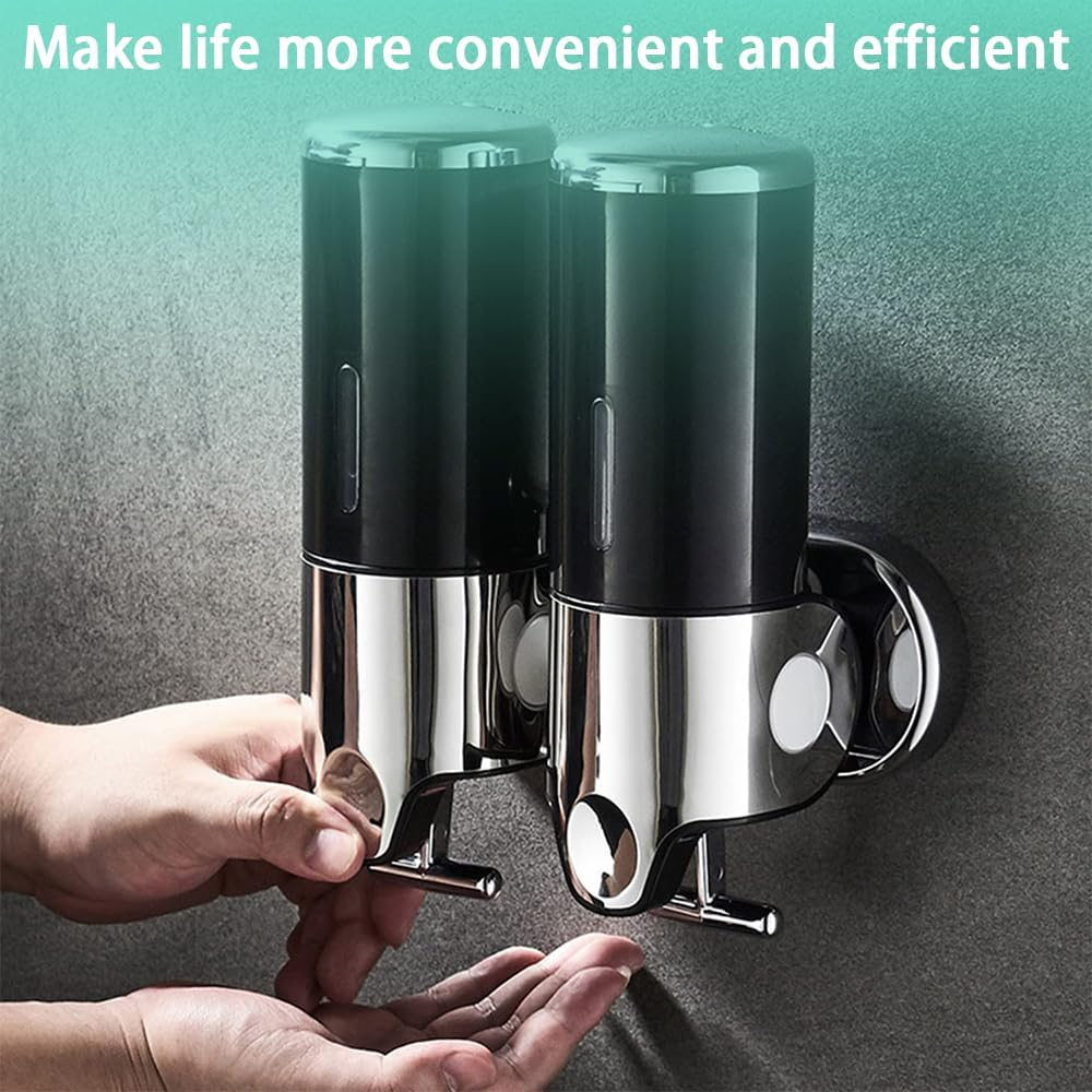 Wall Mounted Bathroom Shower Pump Dispenser, 2 Chamber Dispenser and Organizer-Holds Shampoo Soap Conditioner Shower Gel for Bathroom Kitchen Hotel (Black 2 Chamber) image number 6