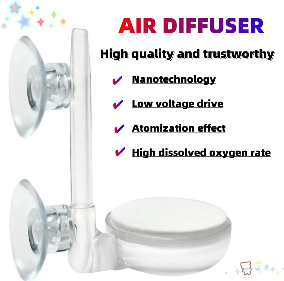 Aquarium Air Stone Tank Nano-Bubble Bubbler with Control Valve 1.5M Air Hose Quiet Ultra-High Dissolved Oxygen Diffuser to Create Ultra-Small Bubbles for Fish Tanks and Basins