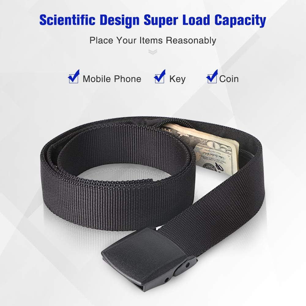 Travel Money Belt Nylon Security Unisex Hidden Money Pocket Belt Breathable Tactical Money Pouch with Plastic Buckle, Black, Travel Wallet image number 3