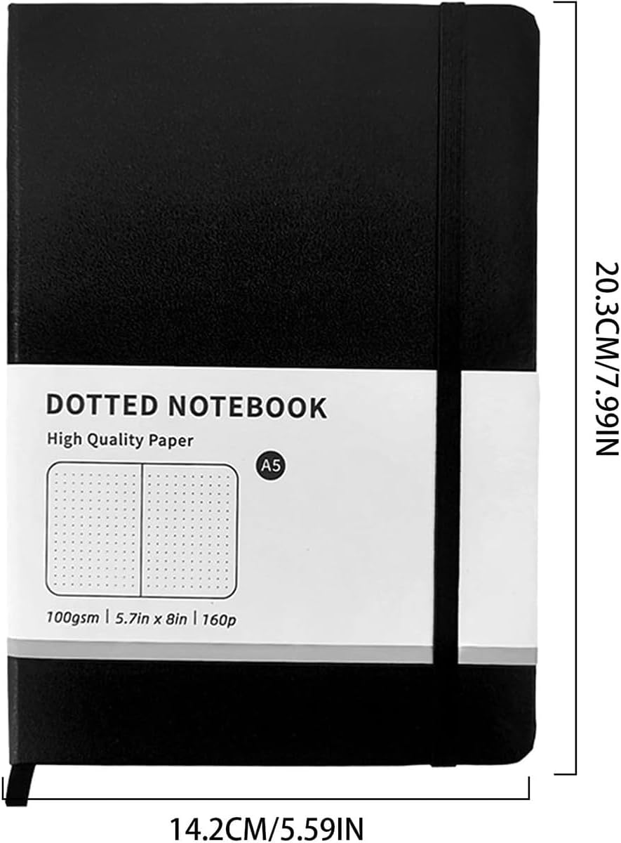 OSYLICT Bullet Dotted Journal Notebook,A5,100 GSM Thick Paper,Hardcover Notebooks for Journaling, Study Tracking and Travel Planning.For Women Men Office Home School Supplies(Black) image number 2