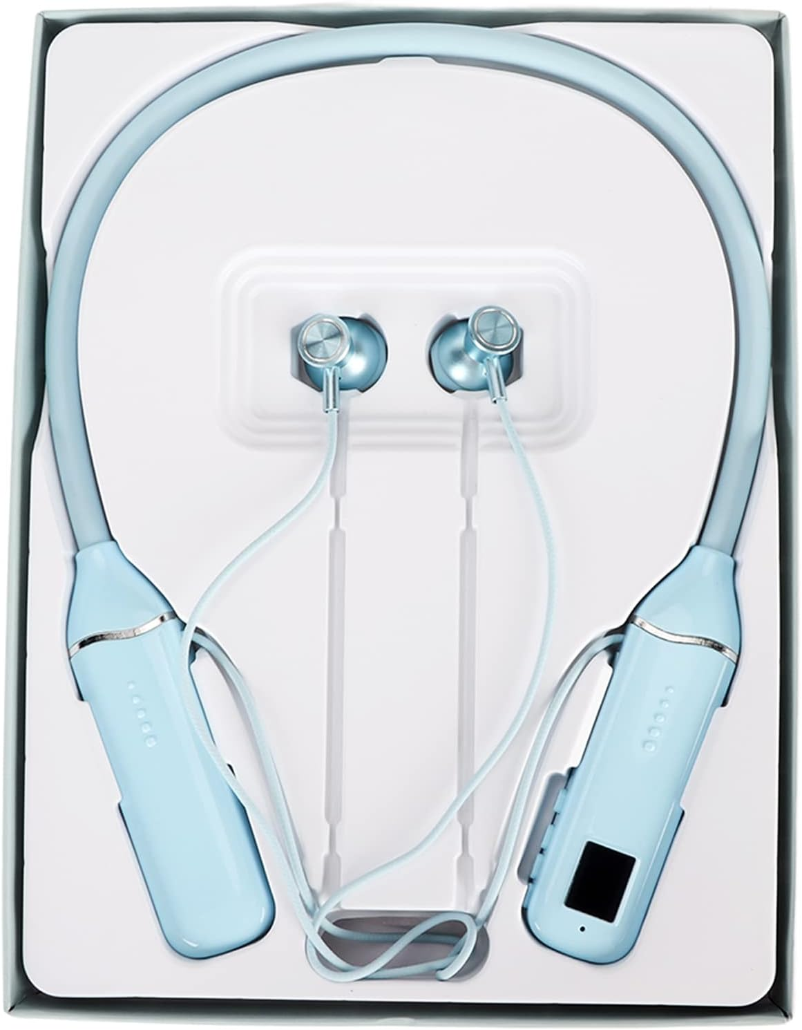 POENVFPO Neckband Headphones, RGB Backlight, Long Standby Time, Memory Card Playback, Wireless Headphones for Music Fans (Blue)