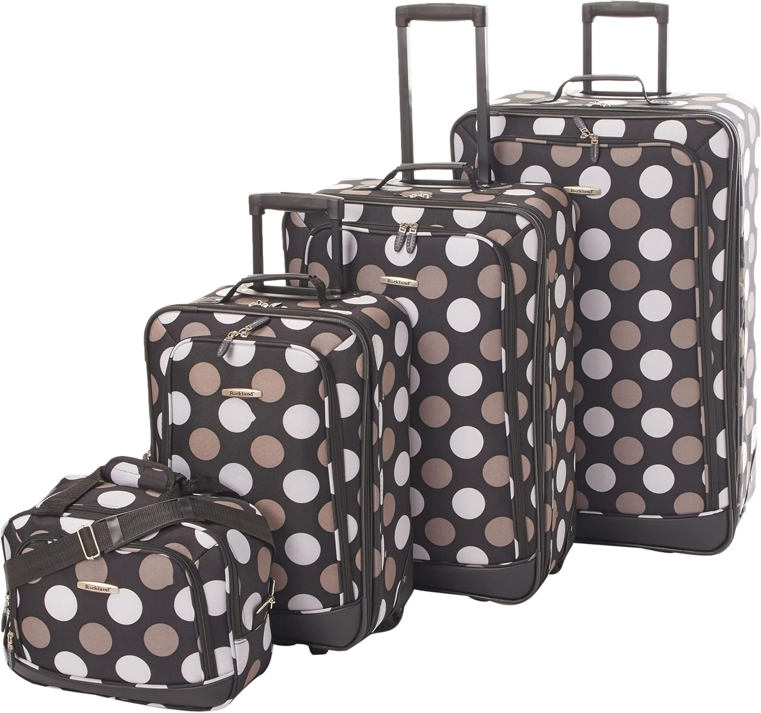 Rockland Escape 4-Piece Softside Upright Luggage Set, Pink Dots, 4-Piece Set (14/19/24/28), Escape 4-Piece Softside Upright Luggage Set