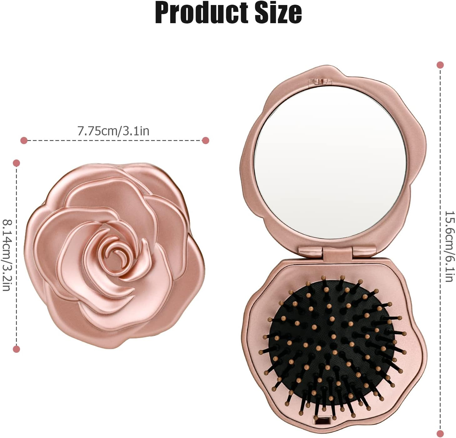Travel Folding Hair Brush, Roses Mini Pocket Mirror Brush Easy to Carry for Small Spaces Nylon Brush/Comb/Hairbrush for Women Men'S Any Hairstyles Hair and Beards Wet Dry Hair Restore Shine image number 4