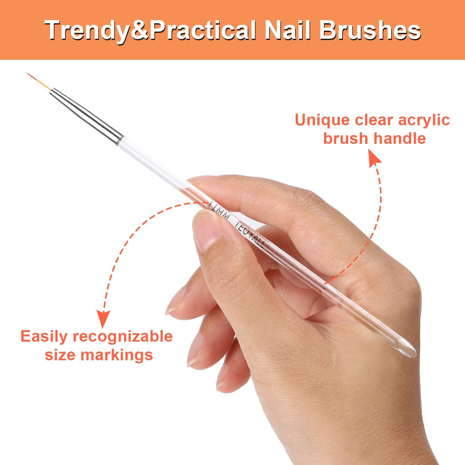 TEOYALL Fine Eyeliner Brush for Nail Art 5/7/9/11/20Mm Fine Line Brush for Fingernails Detail Drawing Brush image number 4