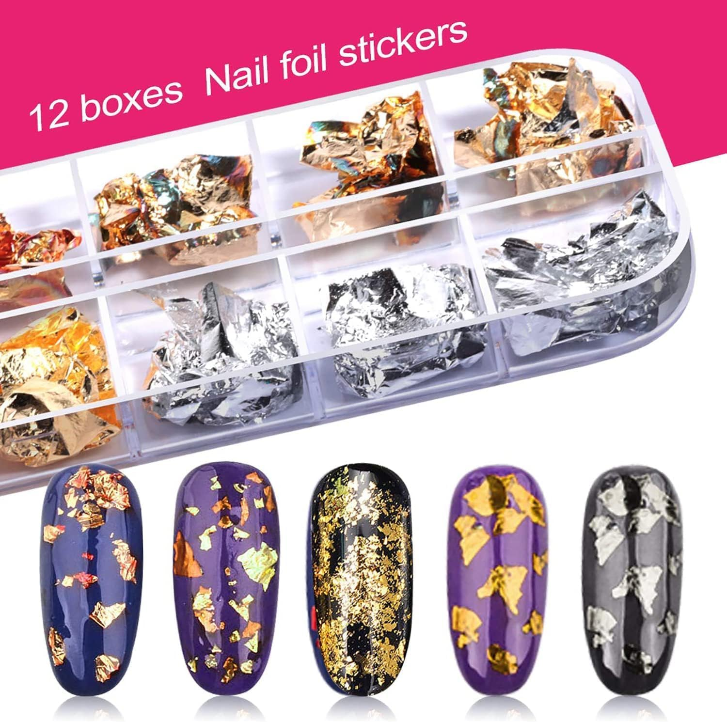 Nail Art Kit, Nail Design Tools Kit with Nail Art Brushes, Nail Dotting Tools,Fine Glitter,Nail Butterfly, Nail Heart Glitter Sequins, Nail Foil Flakes, Nail Art Rhinestones, Nail Dust Brush (Black)