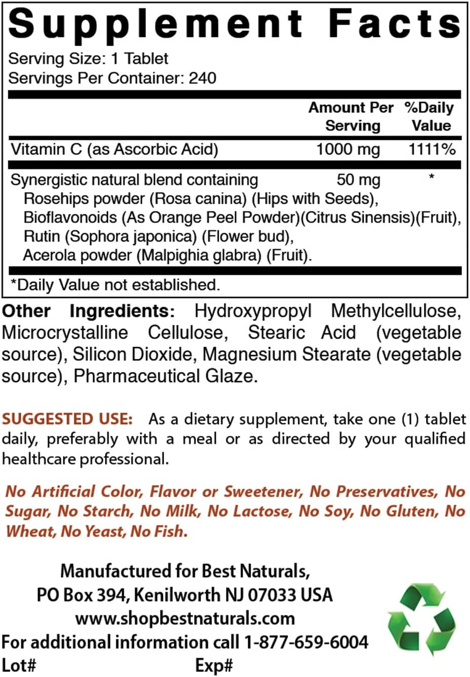 Best Naturals Vitamin C 1000 Mg 240 Tablets