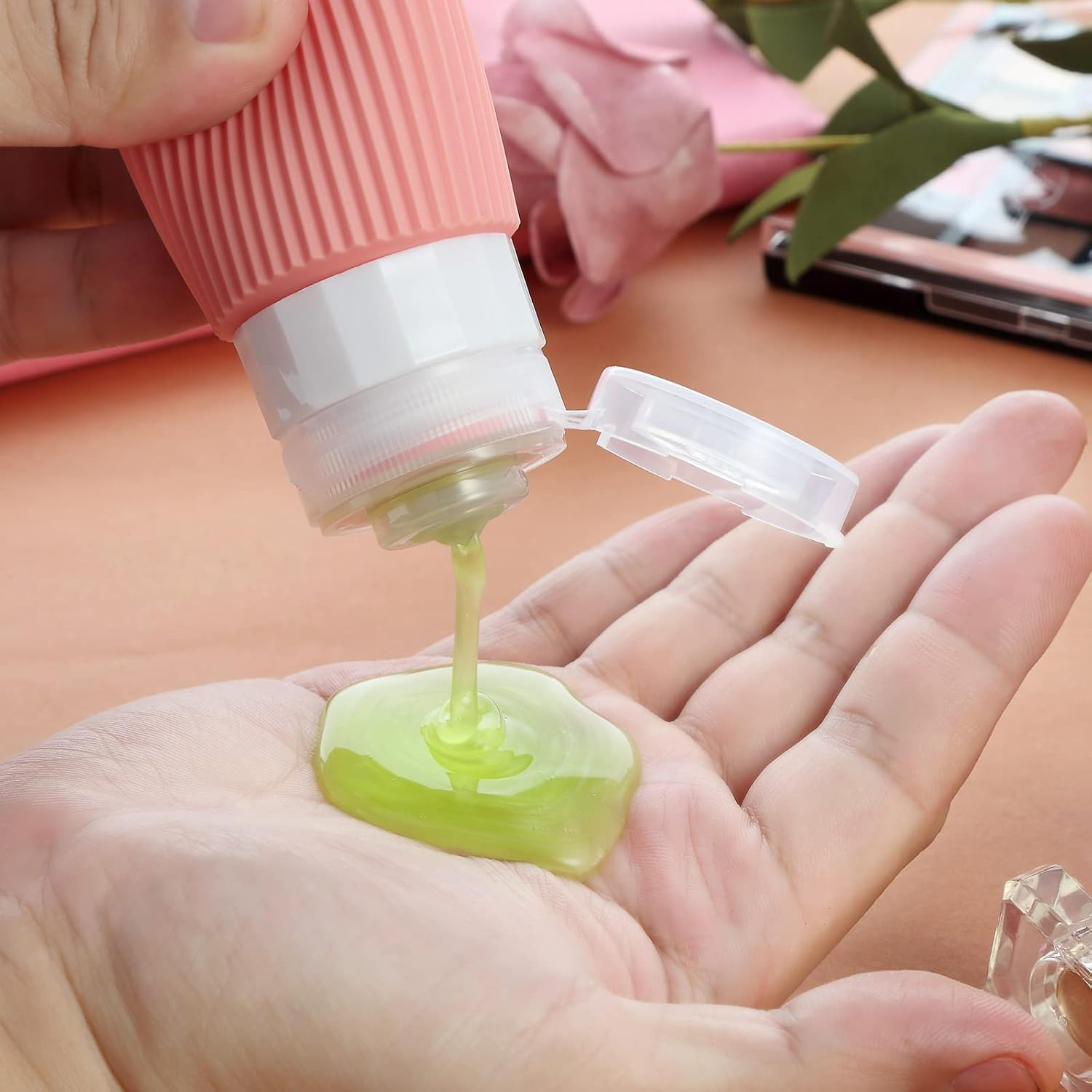 Mrsdry Travel Bottles for Toiletries, Tsa Approved 3Oz Portable Bottles, BPA Free Leak Proof Squeezable Silicone Size Containers, Accessories with Clear Toiletry Bag (4 Pack), Pink image number 1