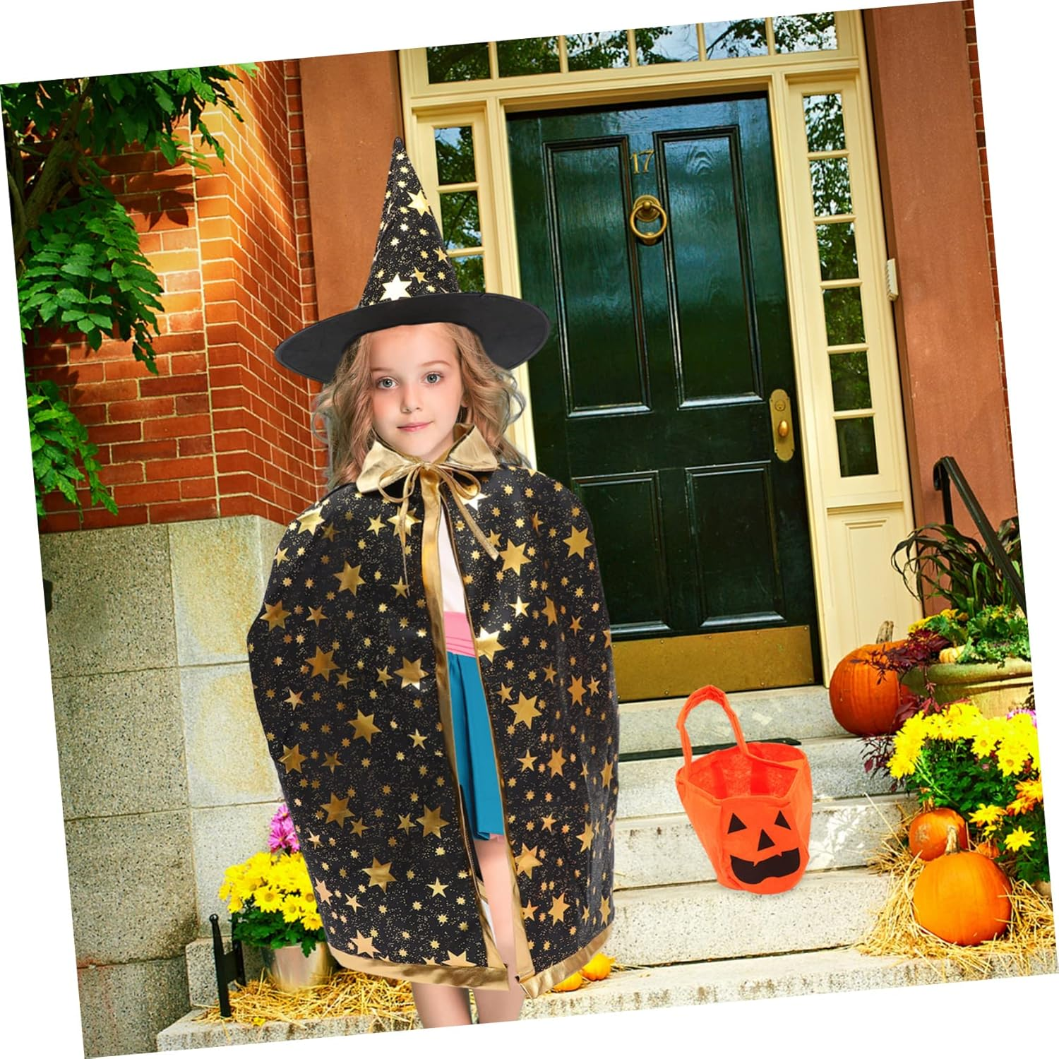 Halloween Party Wizard Cape Hat Witch Costume Boys and Girls Cosplay Unique Comfy image number 3