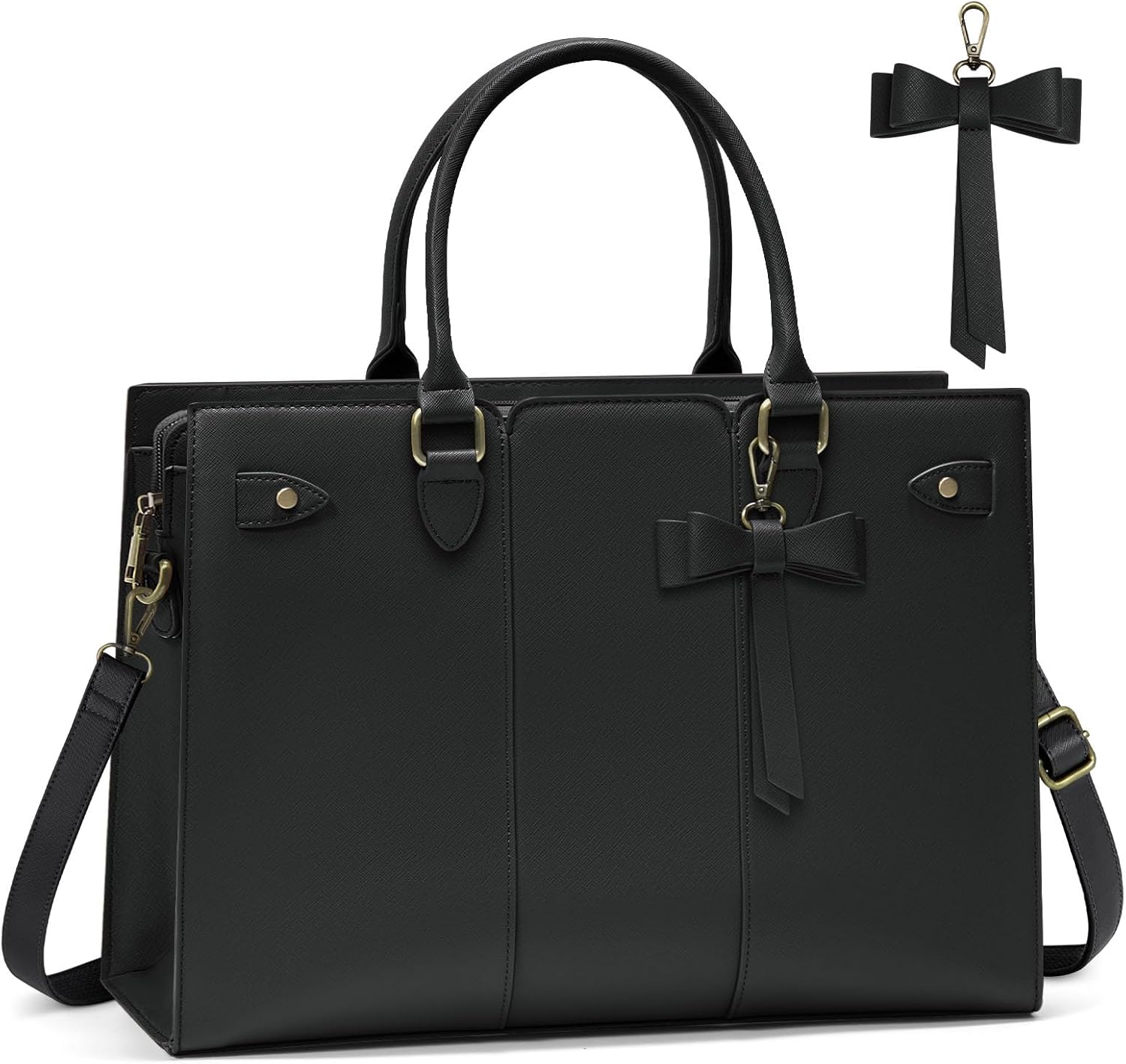 RAINSMORE Laptop Bag for Women 15.6 Inch Laptop Tote Bag Waterproof Pu Leather Work Bag Professional Computer Briefcase Business Office Teacher Handbag Large Capacity Crossbody Shoulder Bag Purse