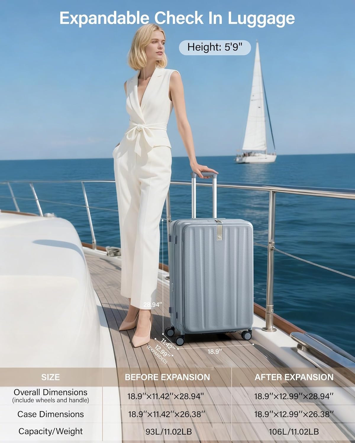 Hanke 26 Inch Expandable Luggage Top Opening Checked Bag Luggage Hard Shell Suitcases with Wheels Lightweight Travel Luggage Heavy Duty Luggage Suitcase with Lock for Woman Men-Grey image number 5