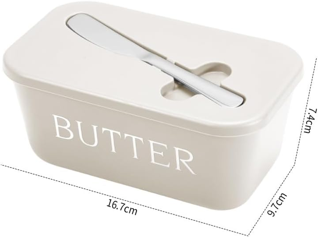 YC-GREHUN Butter Dish with Lid and Knife, Butter Dish Butter Container, Butter Dishes with Butter Knife, Lightweight Unbreakable Plastic Butter Holder Tray for Countertop Kitchen Accessories（White） image number 2