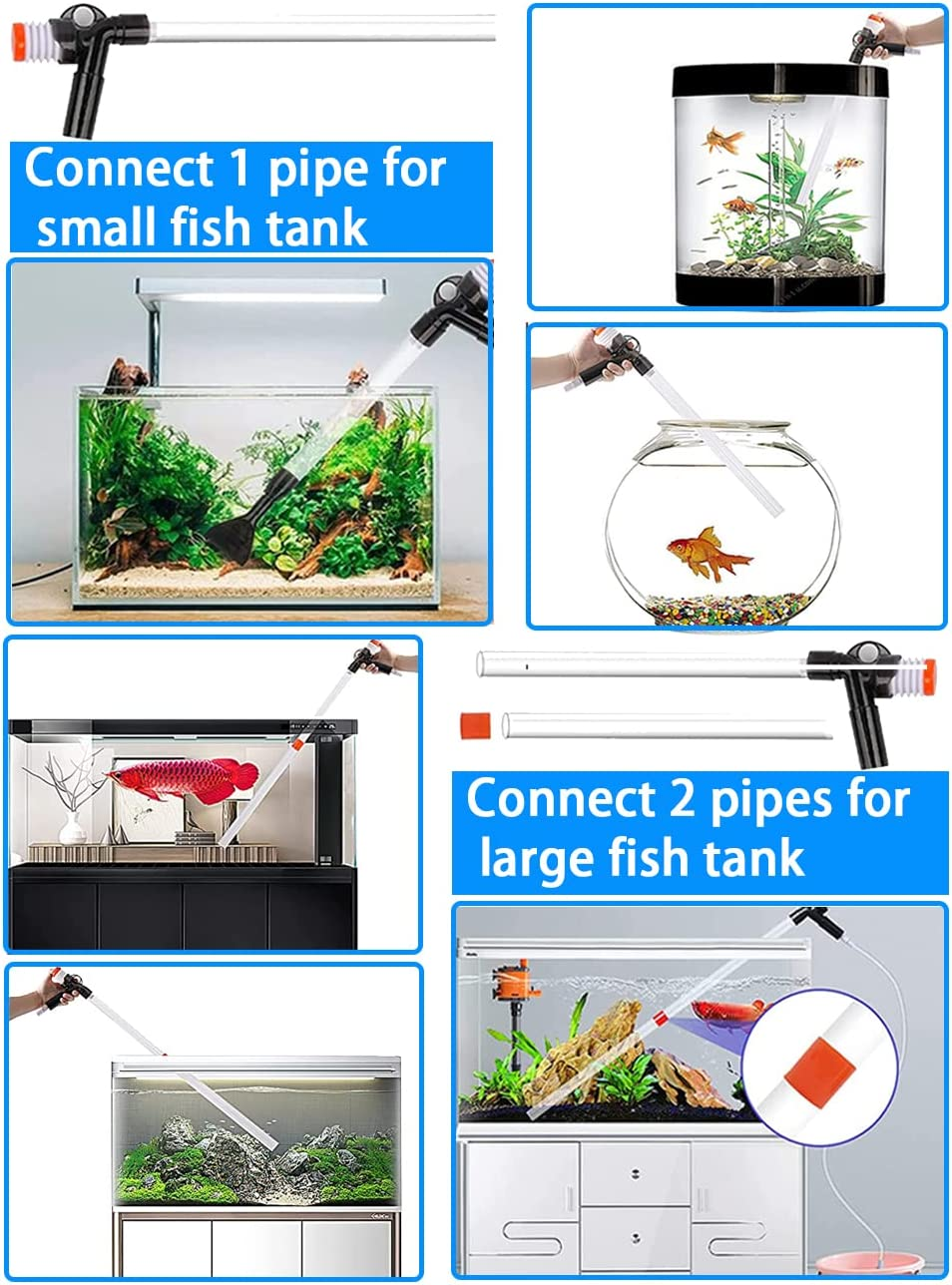 9 PCS Fish Tank Aquarium Gravel Cleaner, Fish Tank Cleaner Kit, Quick Water Change Aquarium Cleaner with Glass Scraper and Adjustable Water Flow Controller Cleaning Accessories, Filter Gravel Cleaning image number 6