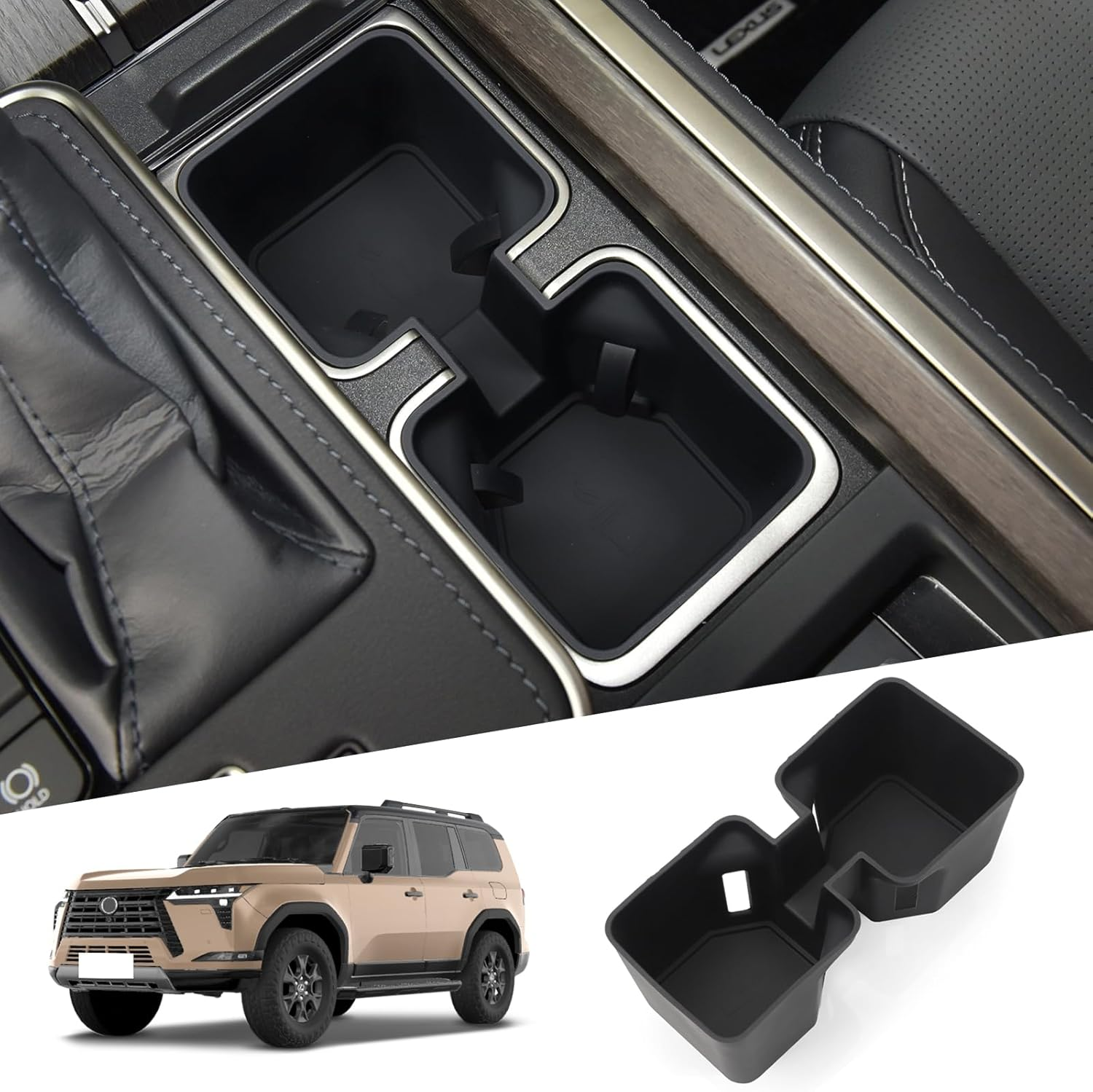 Smabee Center Console Cup Holder Insert for 2024 2025 Lexus GX 550 GX550 Accessories Silicone Drink Organizer Interior Black image number 6