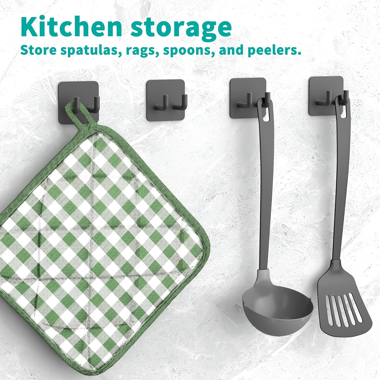 4 Pack Stainless Steel Wall Hooks,3M Self Adhesive Double Hooks，Gabeeriso Black Wall Mount Hook for Key,Bathroom Towel Hook,No Drill Razor Holder,Suitable for Bathroom, Kitchen, Home Toilet. image number 1