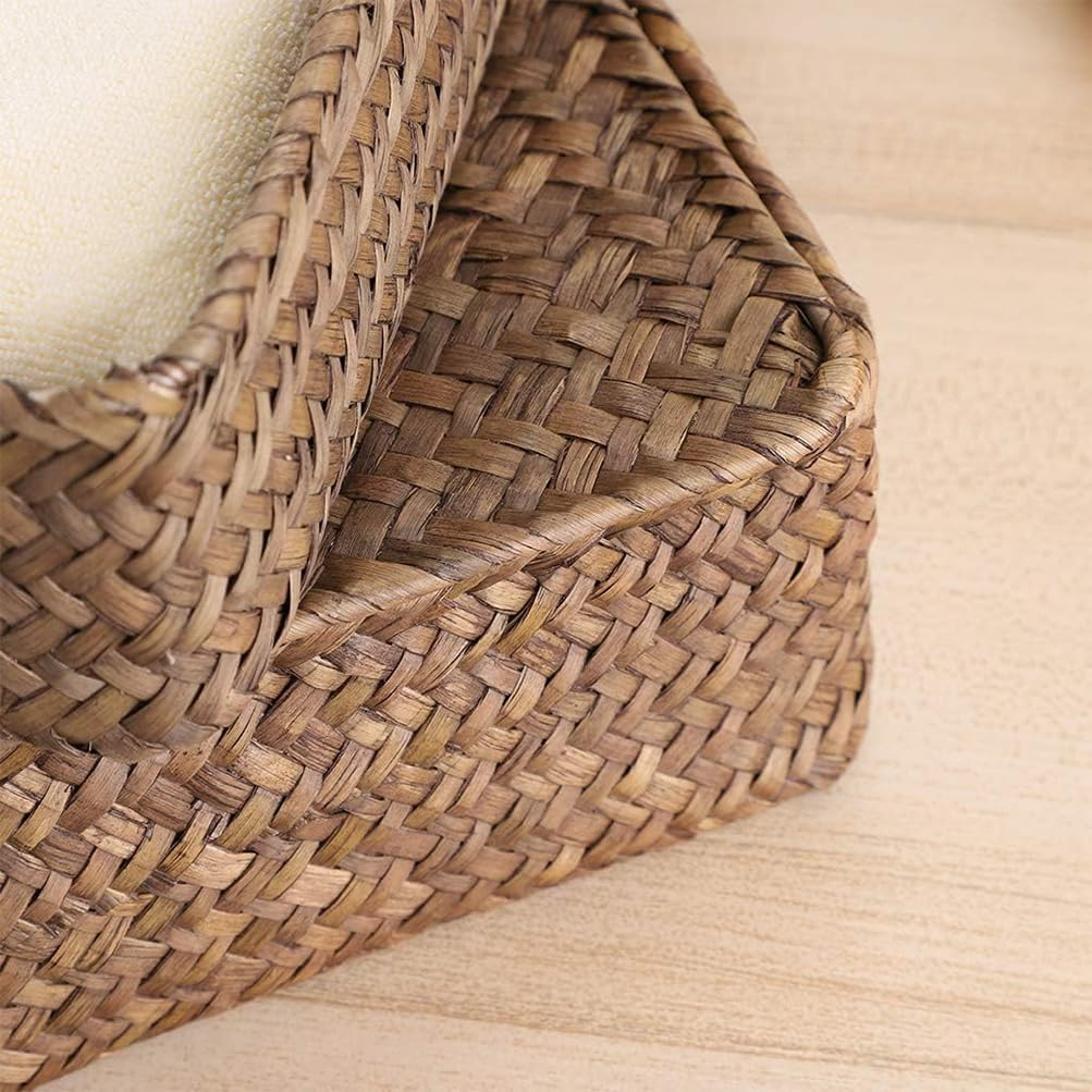 Set of 2 Flat Wicker Shelf Basket with Lid, Wicker Storage Baskets, Multipurpose Home Organizer, Woven Shelf Organizer Bins Home Utility Organizer Box for Home & Office Supplies image number 3