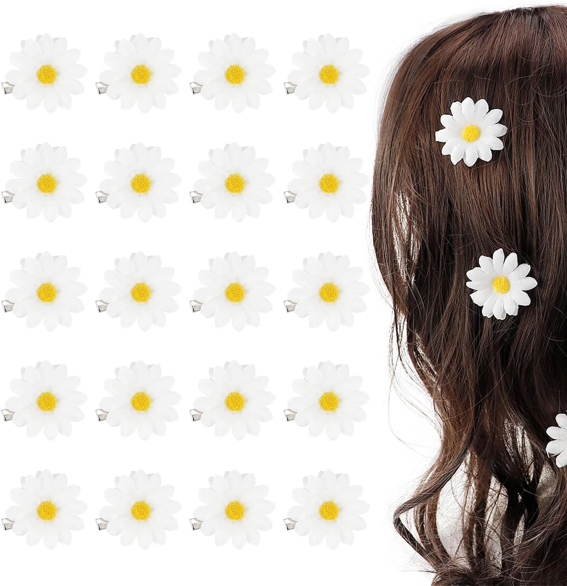 FERCAISH Pack of 20 Daisy Hair Clips, Cute Daisy Hairpin, Flower Hair Clip, White Sunflower Hair Accessories, Daisy Hair Clip for Women Girls image number 2