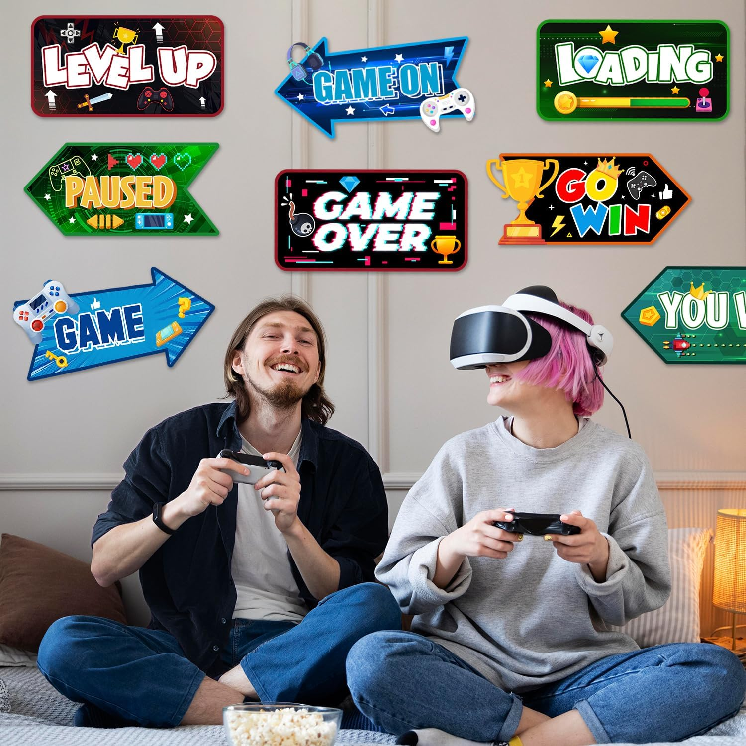 Video Game Party Sign, 20 Pcs Video Game Welcome Signs, Gaming Party Themed Directional Signs for Birthday Decorations Party Decorations image number 6