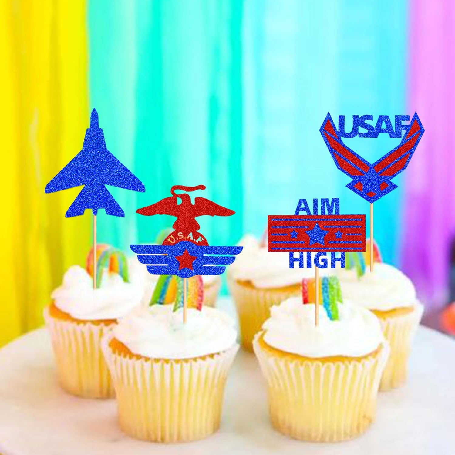 24PCS Military Themed Cupcake Toppers Navy Military Retired Cupcake Picks Navy Bound Themed Cupcake Decorations Retirement Army Birthday Party Cake Decorations Supplies image number 4