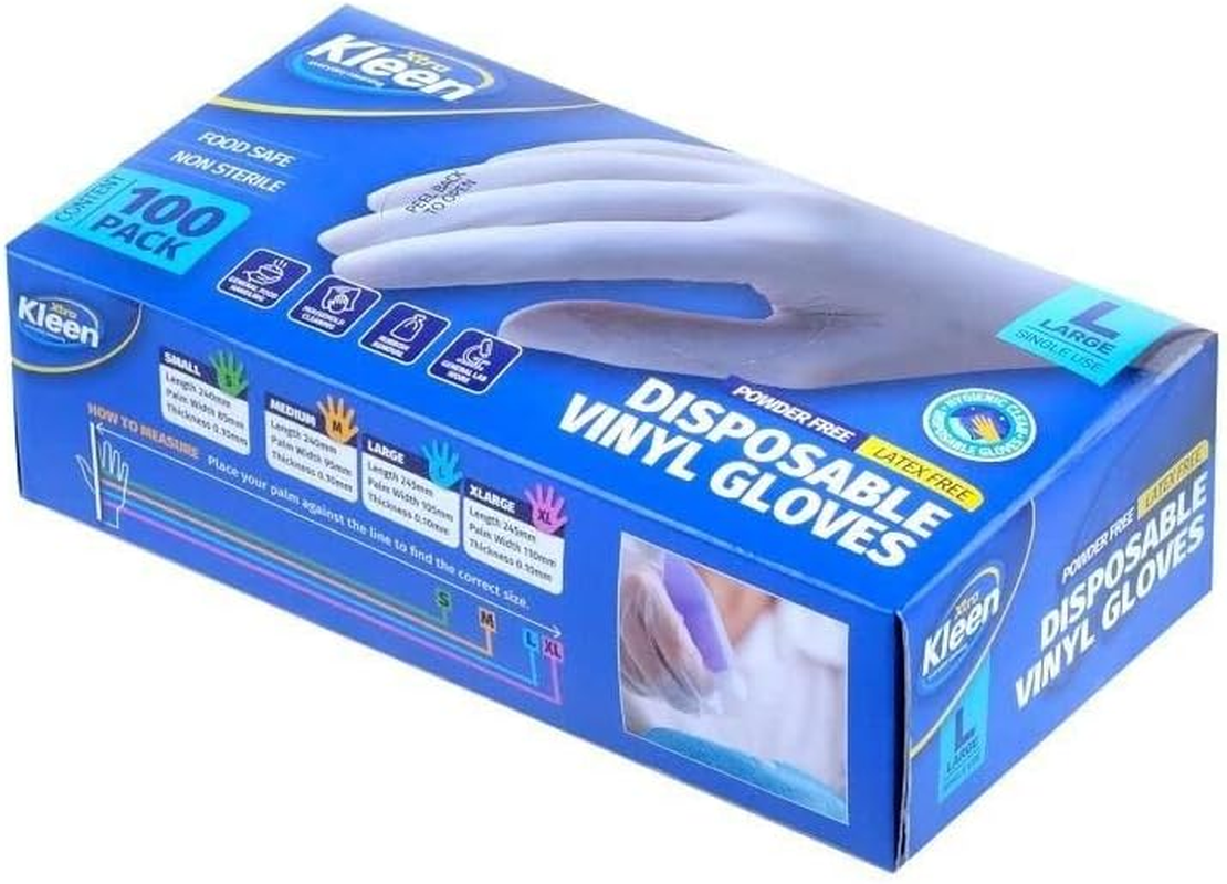 100X Disposable Gloves Vinyl Clear Powder Free Examination Food Handling - L image number 1