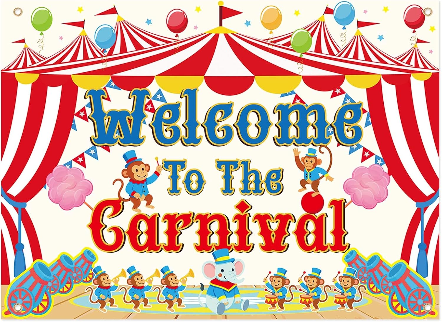 5.91X3.61 Ft Welcome to the Carnival Backdrop, Colorful Polyester Carnival Banner Washable and Reusable Party Decorations Supplies for Circus Theme Party Photo Props image number 4