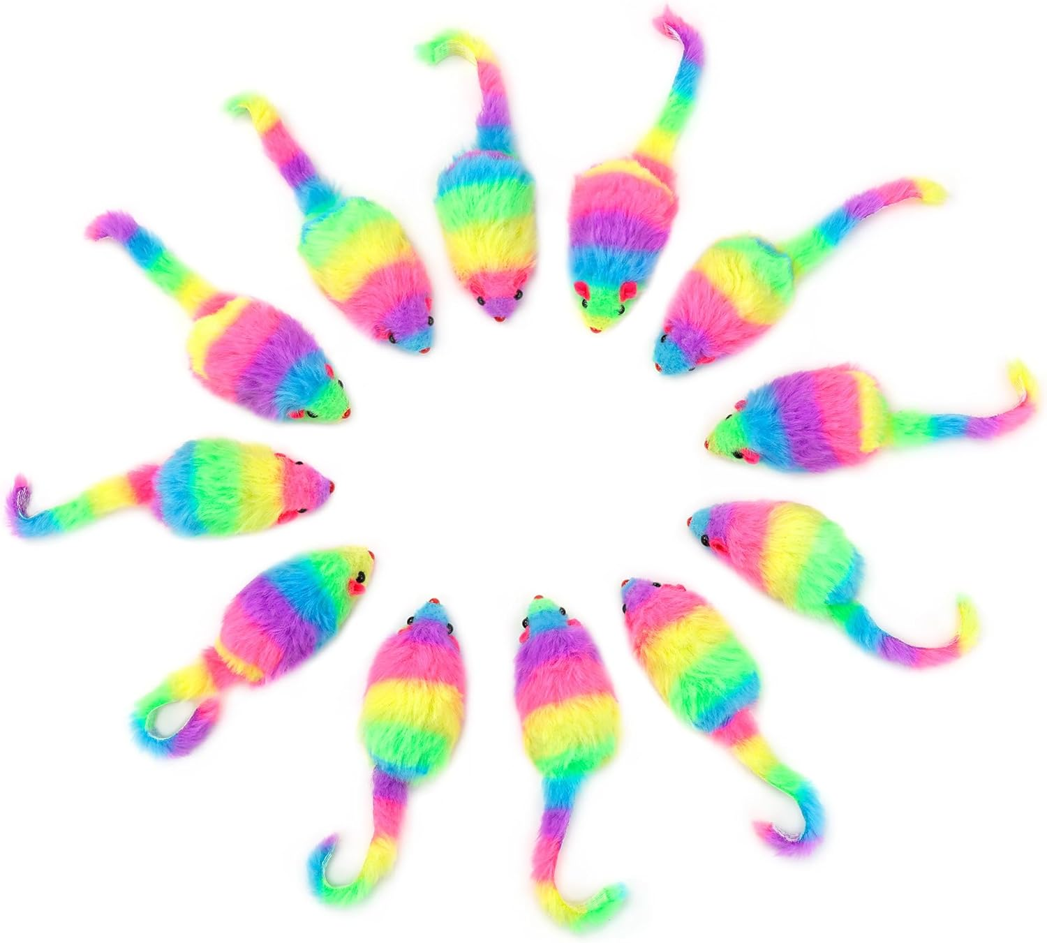 CHIWAVA 24PCS 2.8" Rainbow Color Furry Cat Toy Mice with Rattle Kitten Mouse Interactive Play image number 5