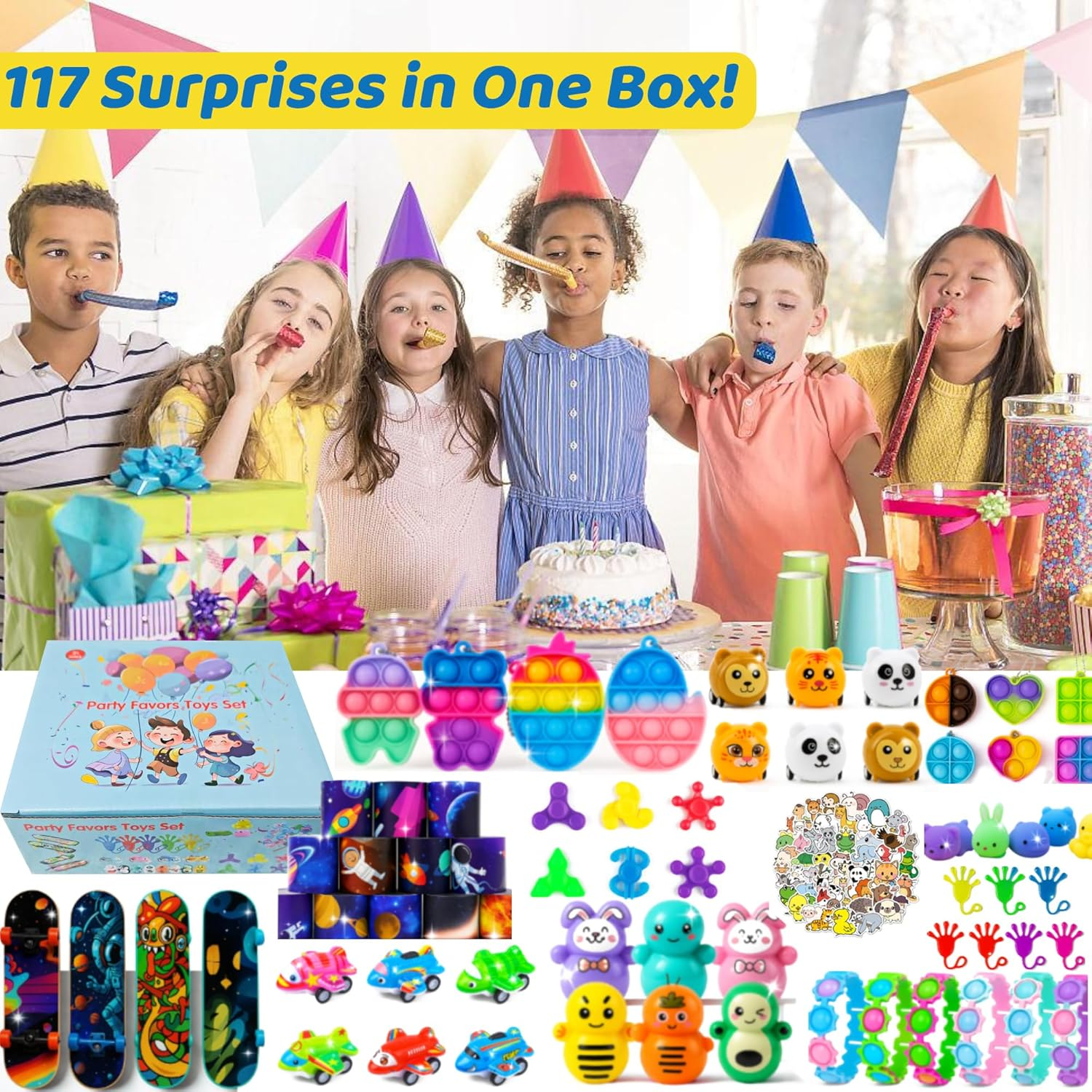 117Pcs Premium Party Favours for Kids &ndash; Birthday Goodie Bag Fillers, Lolly Bag Fillers, Bulk Toys for Classroom Prizes, Treasure Box, Pinata Fillers, Student Rewards, Carnival Prizes image number 6