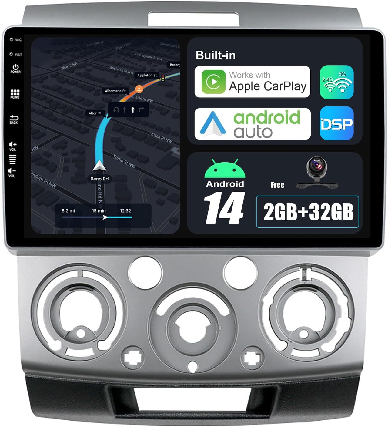 BXLIYER Android 14 IPS Car Stereo for Ford Ranger/Everest/Mazda BT50 J97M (2006-2013) - 2G+32G - Wireless Carplay/Android Auto - Rear Camera Free - 9 Inch 2 Din - DAB Steering Wheel Fast-Boot image number 2