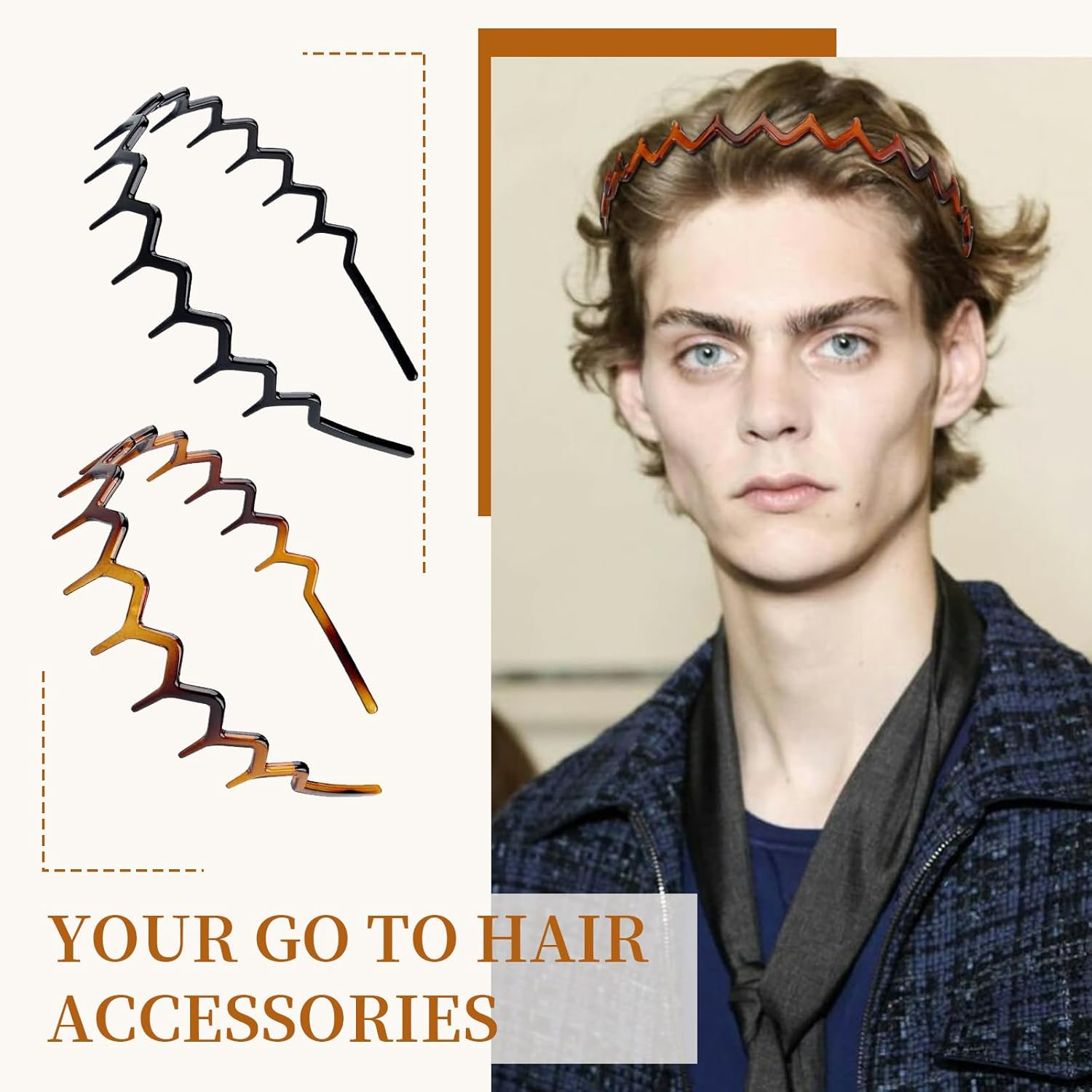 TELAIN Pack of 4 Zigzag Headbands for Women, Teenage Girls and Men - Thin Plastic Hair Bands with Teeth, Non-Slip Black Comb Hair Bands image number 4