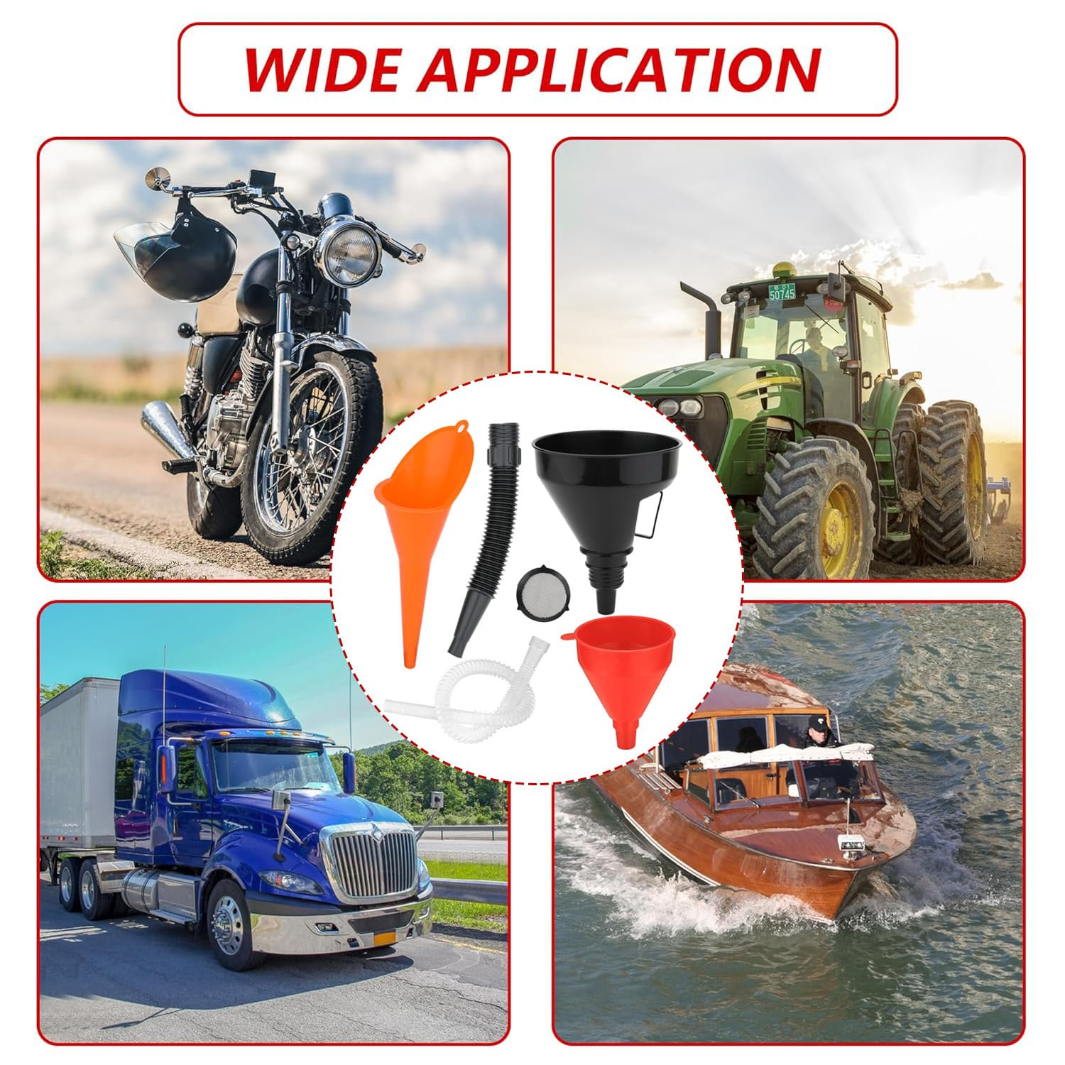 6 Pcs Car Funnel Set, Contains Flexible Hose Oil Funnel with Wide Mouth Oil Funnel for Cars Motorcycles Engine Gas Oils Water Diesel Fuel Kerosene and Other Liquids image number 1