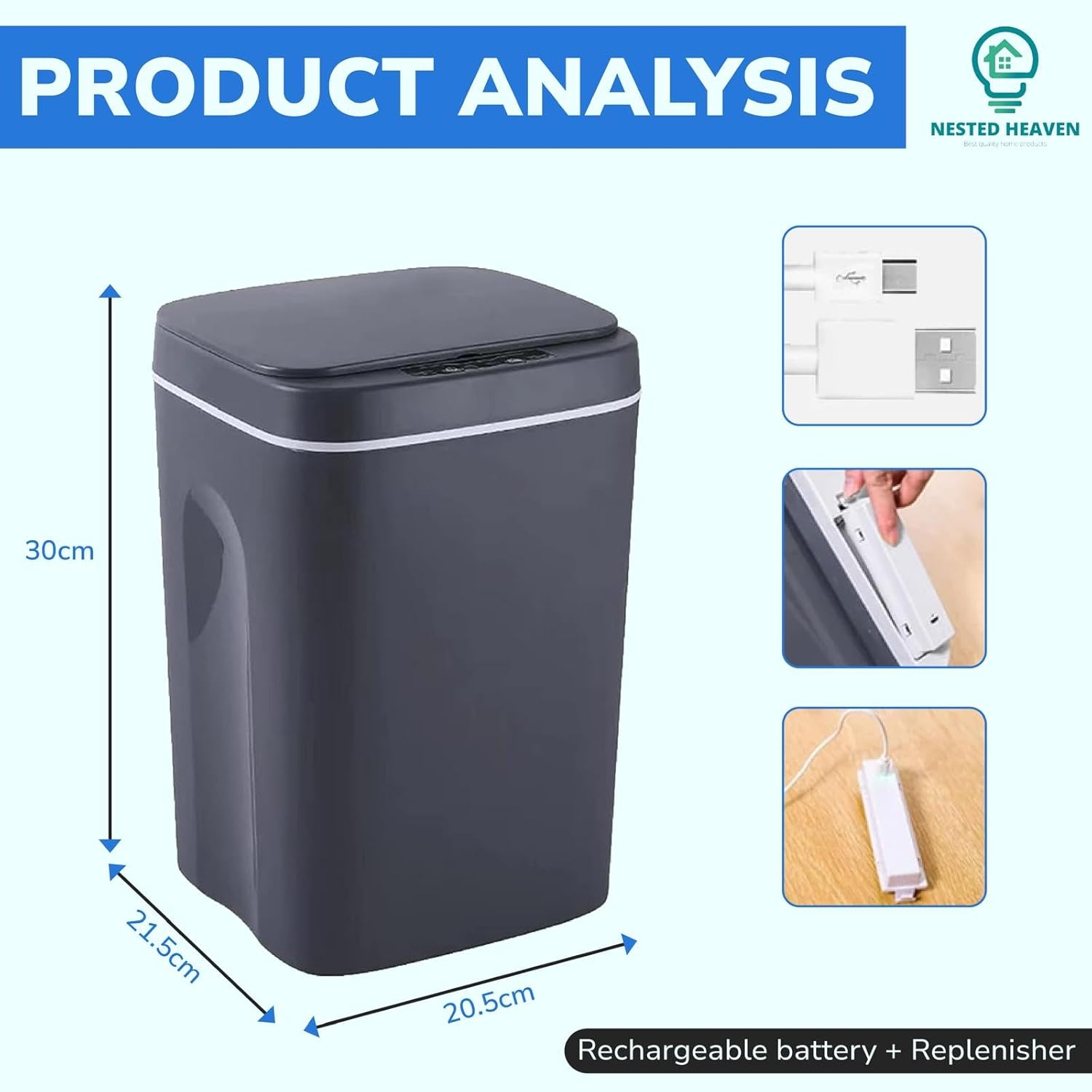 14L Battery Operated Trash Bins for Home and Office Can Be Charged image number 2