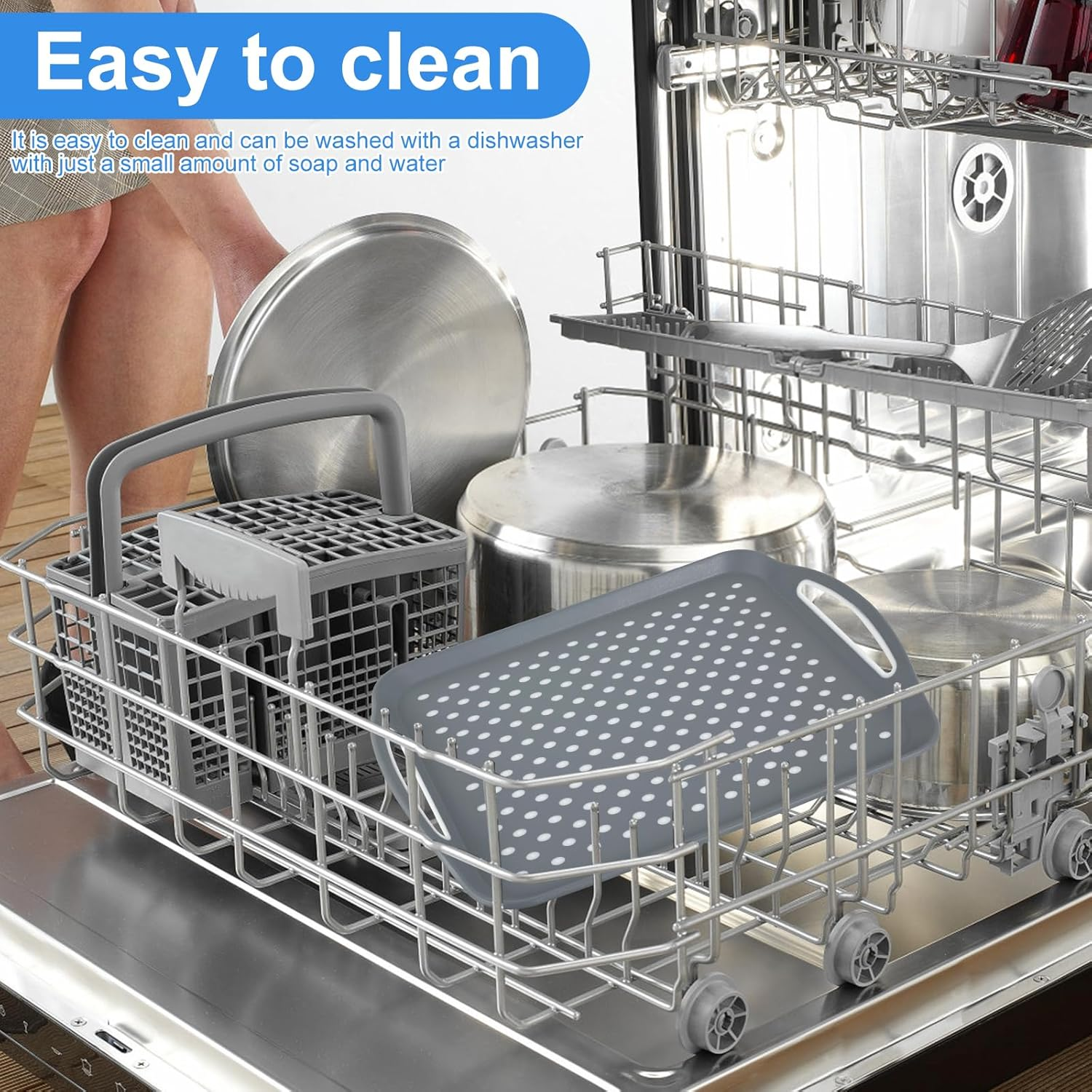 2Pcs Non-Slip Food Serving Tray with Handle 17.7&times;12.6 Inch Rectangle Gripping Nubs Food Trays Shatterproof Plastic Dinner Trays Non-Stick Food Platter Dishwasher Safe Lap Trays for Home Kitchen ... image number 4