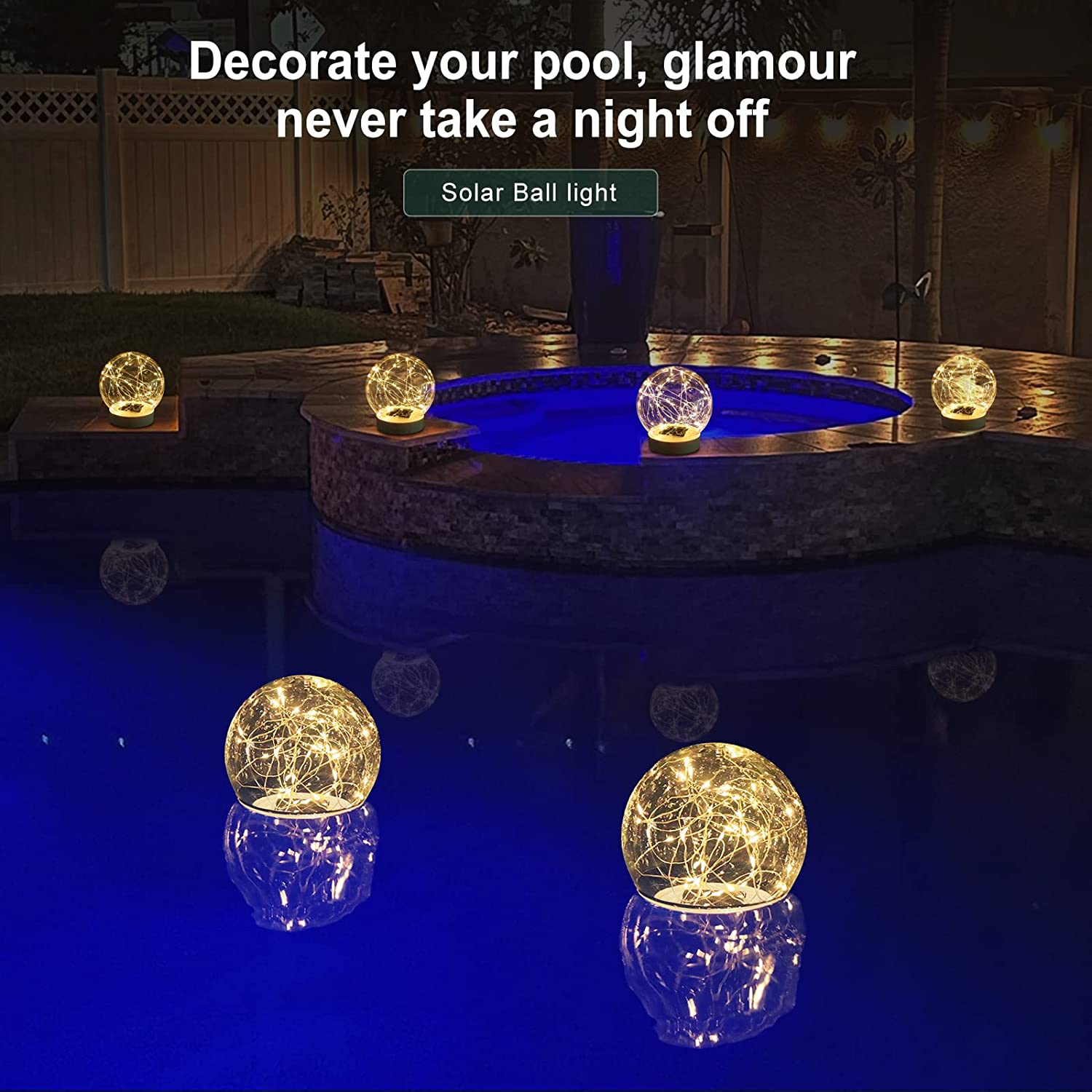 LENONE Solar Floating Pool Lights, Warm White LED Solar Glow Globe Pool Lights That Float, Auto ON/OFF Waterproof Pool Floating Lights, 7&rdquo; Floating Lights for Pool Yard Party Christmas Decor(2 Pieces) image number 4