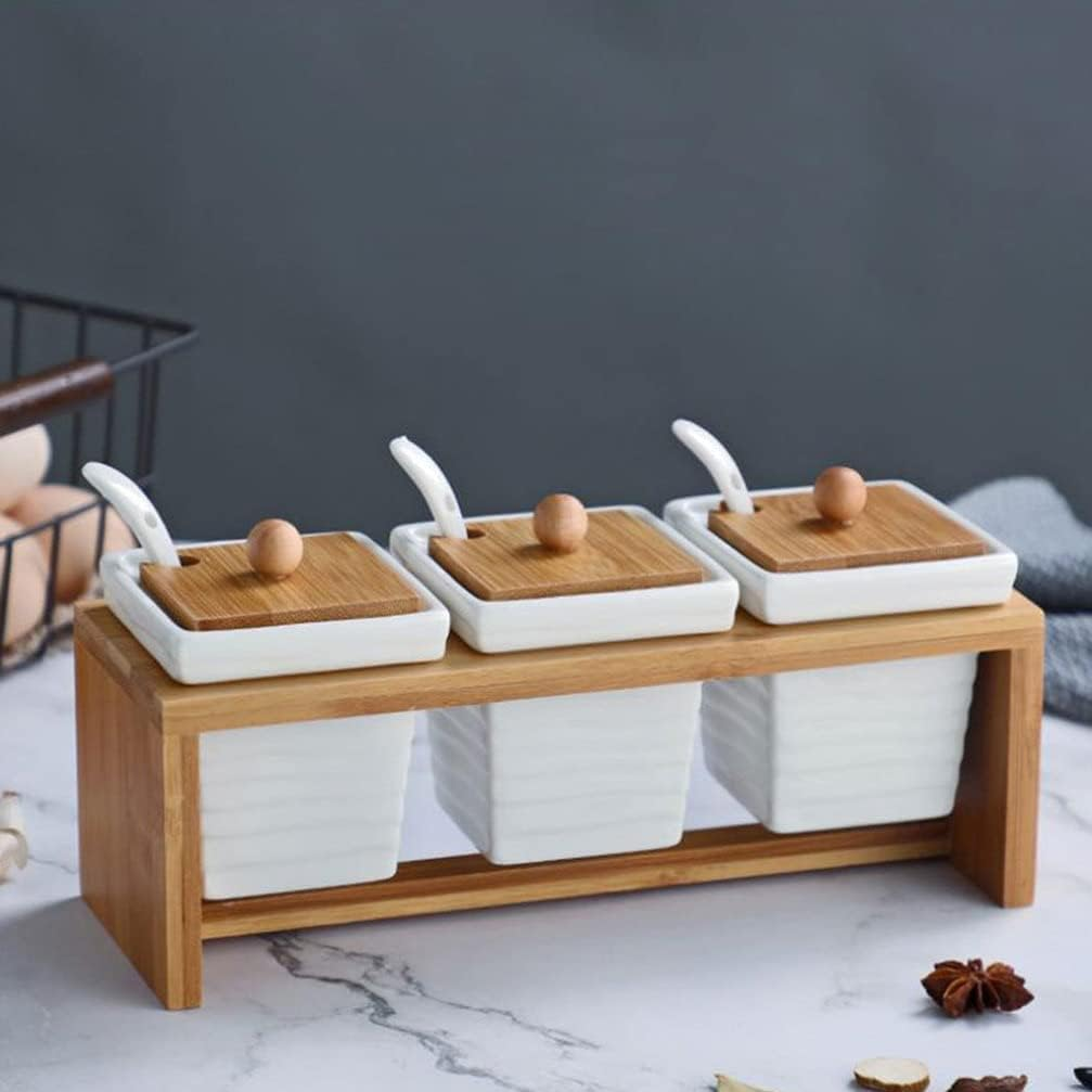 Ceramic Jar, Salt Jar, Spice Jars with Spoon, Wooden Lid and Plate, Spice Container, Storage Jar, Sugar Bowl, Salt Pot, Ceramic Jar, Spices, Salt, Sugar Container for Kitchen at Home image number 1