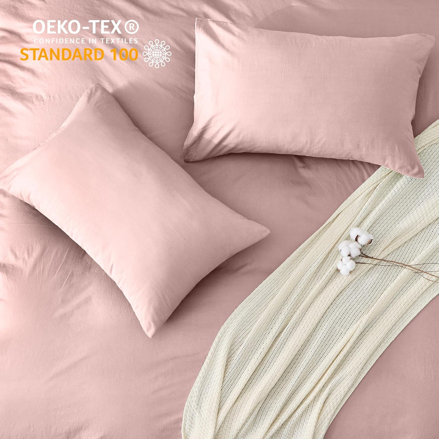 LINENOVA 100% Cotton Quilt Cover Set Queen &ndash; 3 Pieces Vintage Washed Duvet Cover with Pillowcases, Ultra Soft & Breathable, All Season Bedding - Dusty Pink image number 3