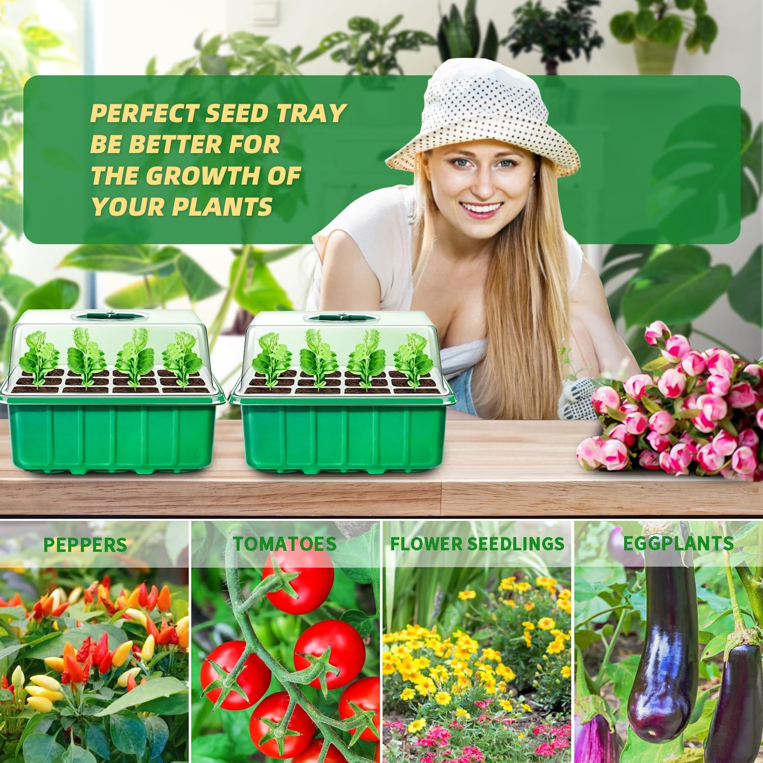 48-Cell Seed Starter Trays, 4 Pack &ndash; Plant Growing Kit with Humidity-Control Domes and Bases for Organic Seed Germination, Includes 15 Plant Labels image number 4