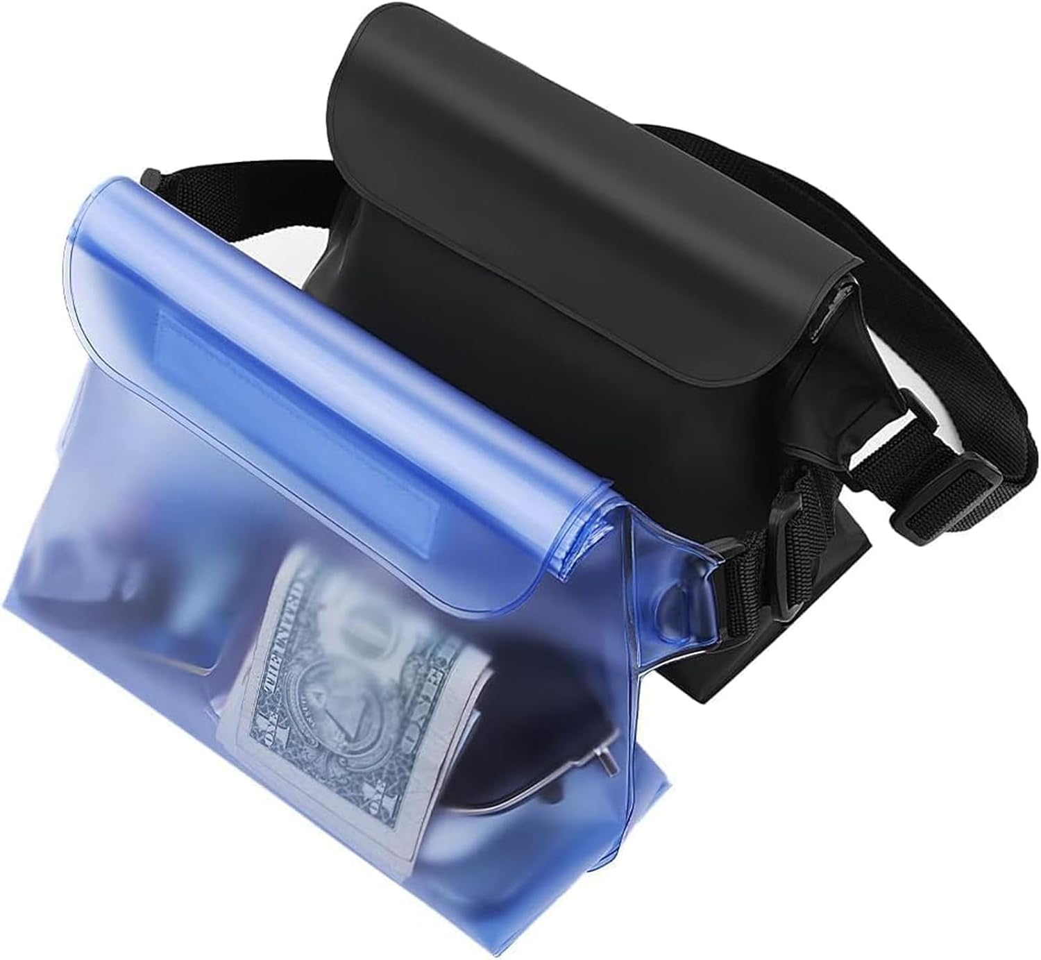 ETHEL 2-Pack Waterproof Pouch with Waist Strap &ndash; Transparent Screen Touchable Dry Bag for Phone Valuables &ndash; Perfect for Swimming, Snorkeling, Boating, Fishing, and More (Blue & Black)