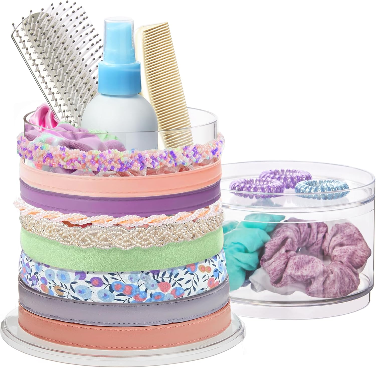 (Holder with Compartment and Lid) - US Acrylic Stackable Acrylic Headband and Hair Accessory Holder with Compartment and Lid image number 2