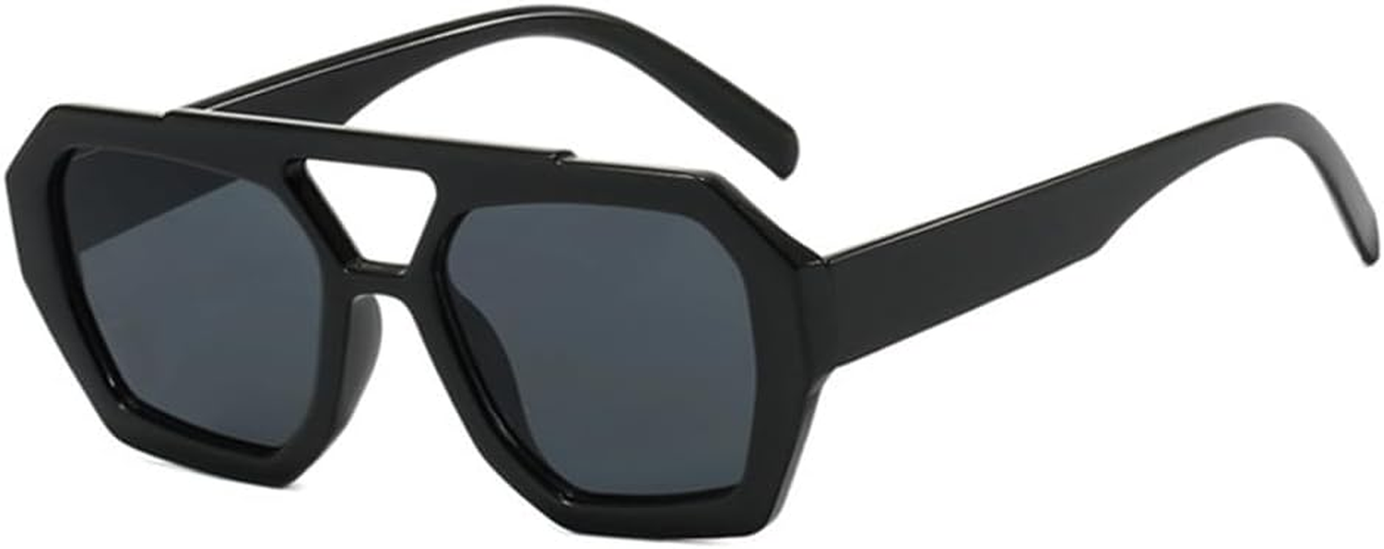 BAODAREN Trendy Aviator Sunglasses for Women Men Hexagonal Square Thick Frame Double Bridge Sun Glasses Shades BS1300