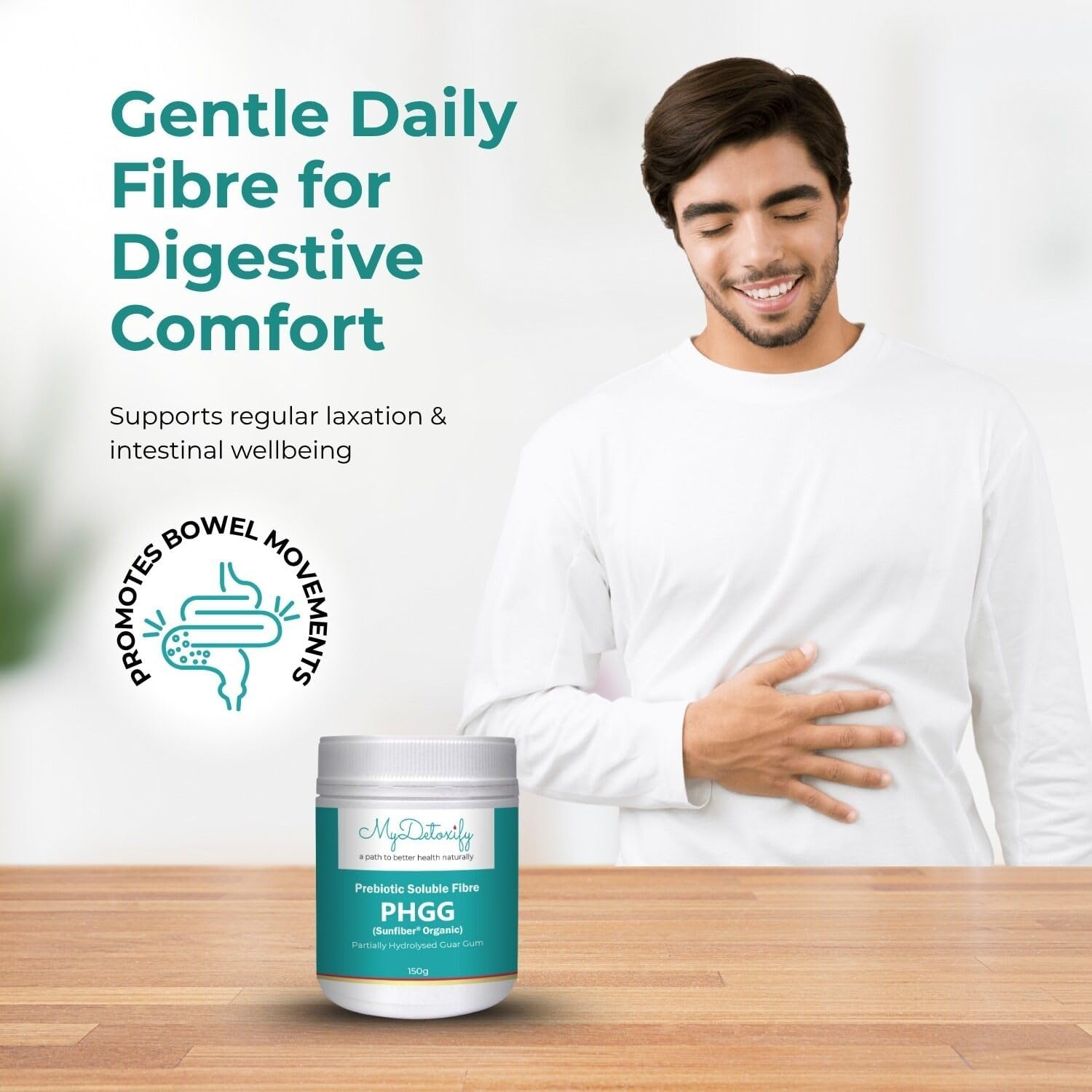 PHGG (Partially Hydrolysed Guar Gum) Powder, Prebiotic Powder, Dissolves Easily, Colourless and Odourless, 150G image number 2