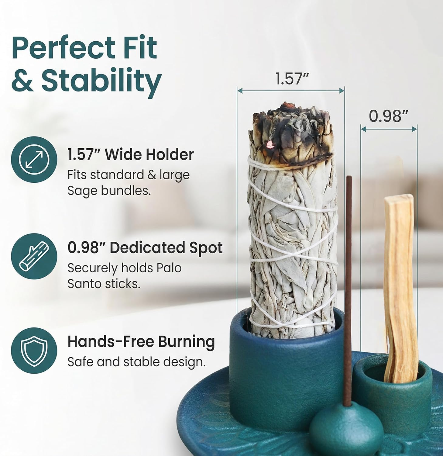 Palo Santo Sticks Holder, Multi-Purpose Handmade Ceramic Incense Burner for Palo Santo Incense Sticks, Sage Holder for Burning, Ash Catcher Tray for Meditation Yoga Room - Brown White image number 4